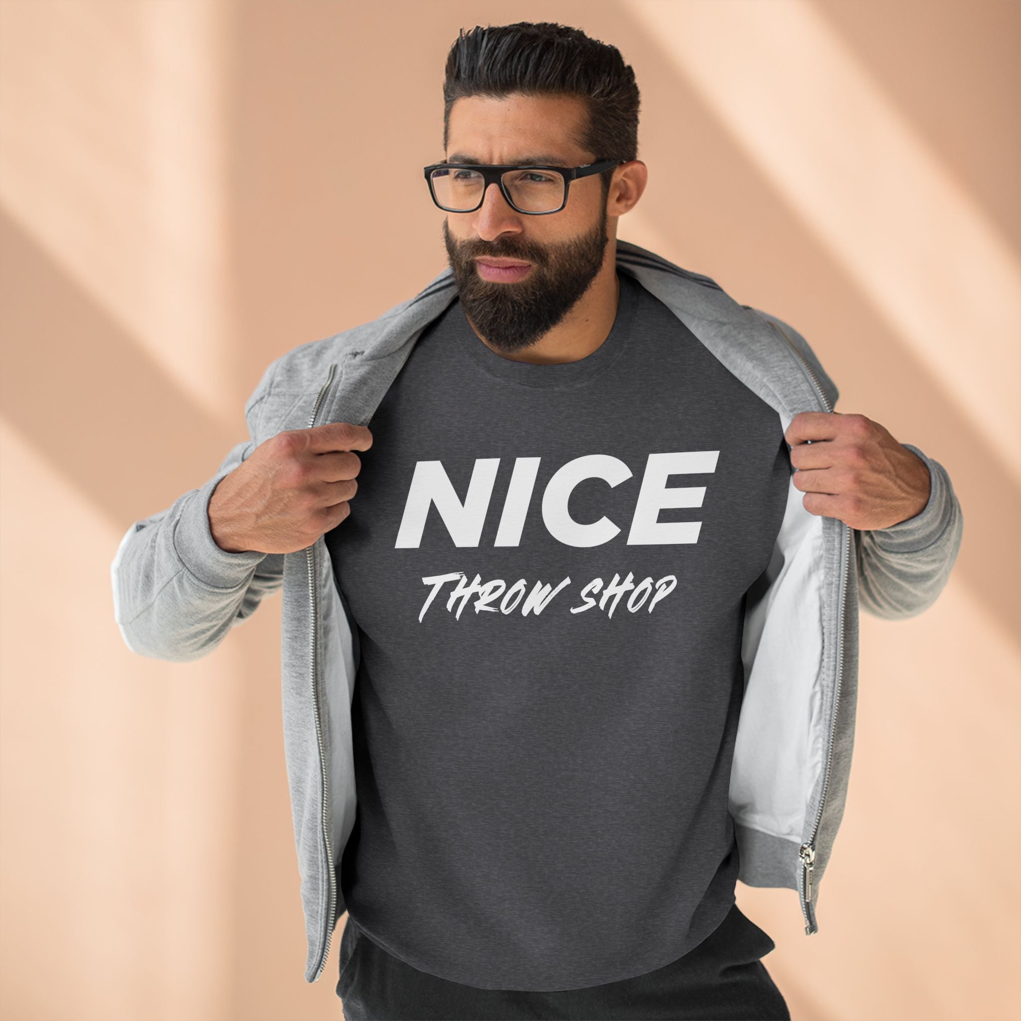 NICE Throw Shop Unisex Crewneck Sweatshirt White Logo – Multiple Colors