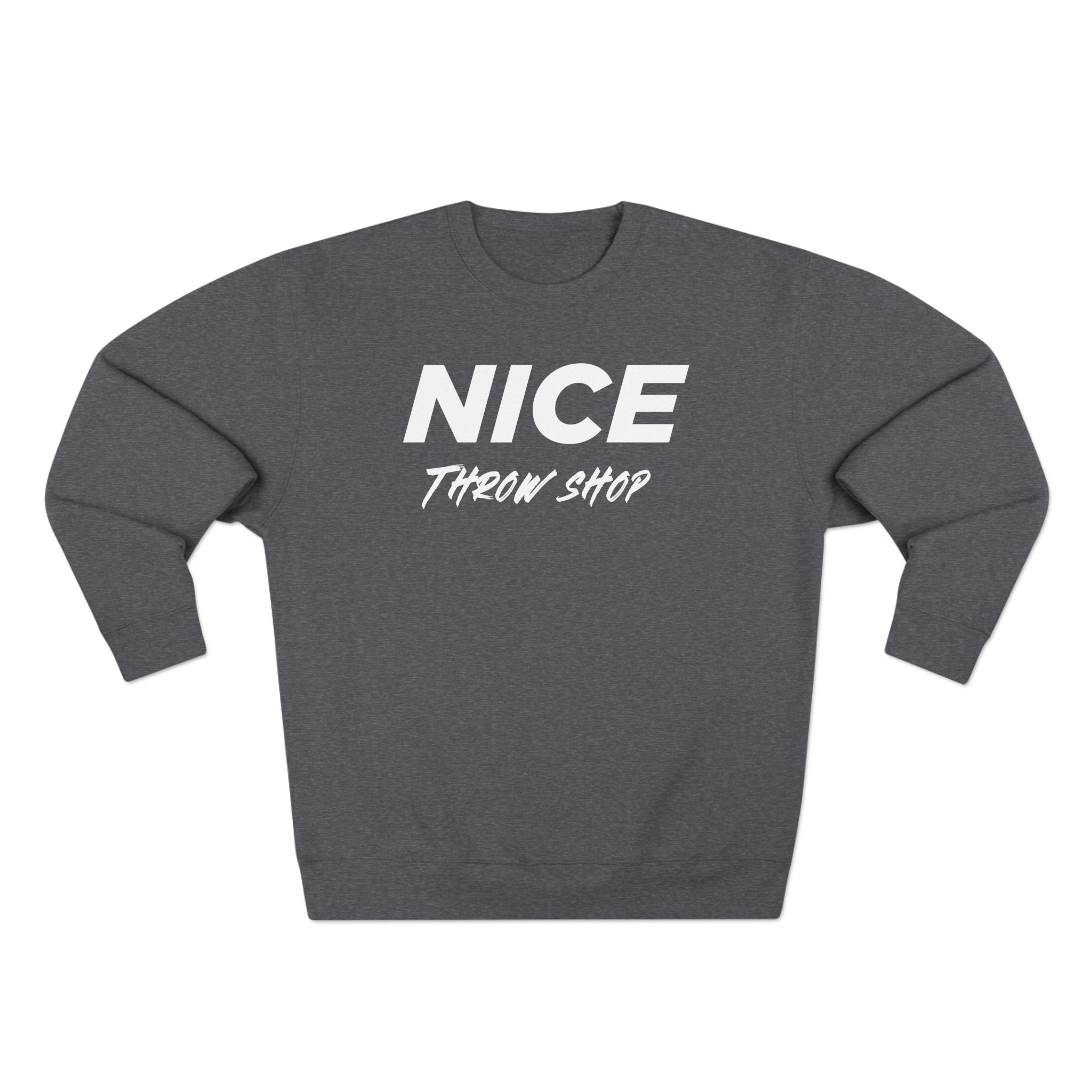 NICE Throw Shop Unisex Crewneck Sweatshirt White Logo – Multiple Colors