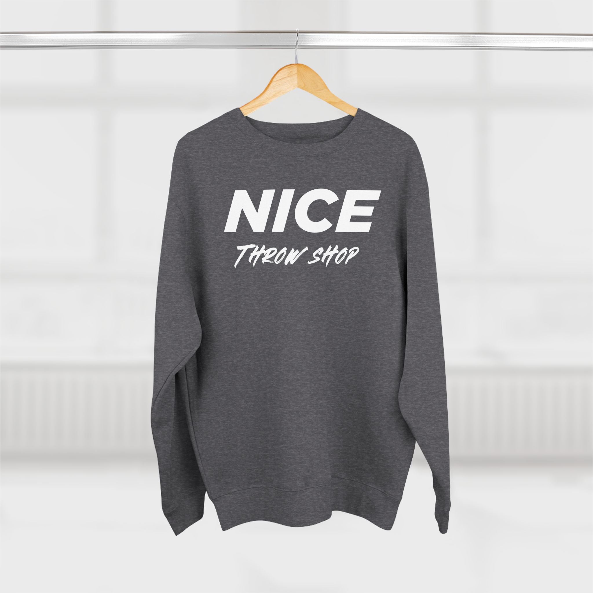NICE Throw Shop Unisex Crewneck Sweatshirt White Logo – Multiple Colors