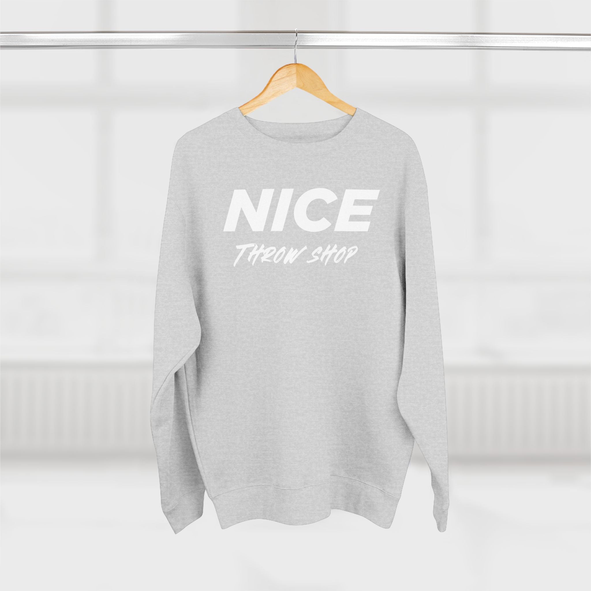 NICE Throw Shop Unisex Crewneck Sweatshirt White Logo – Multiple Colors