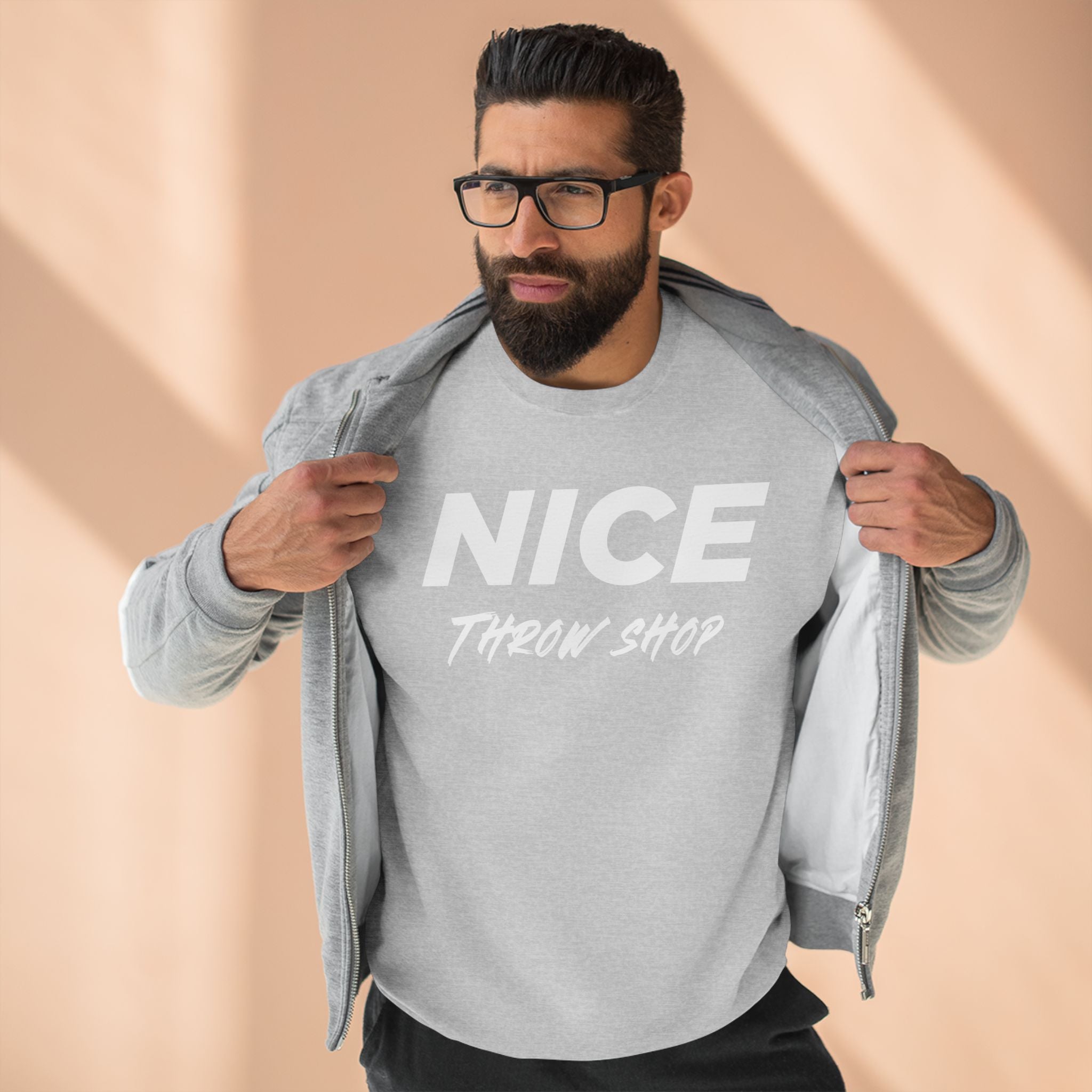 NICE Throw Shop Unisex Crewneck Sweatshirt White Logo – Multiple Colors