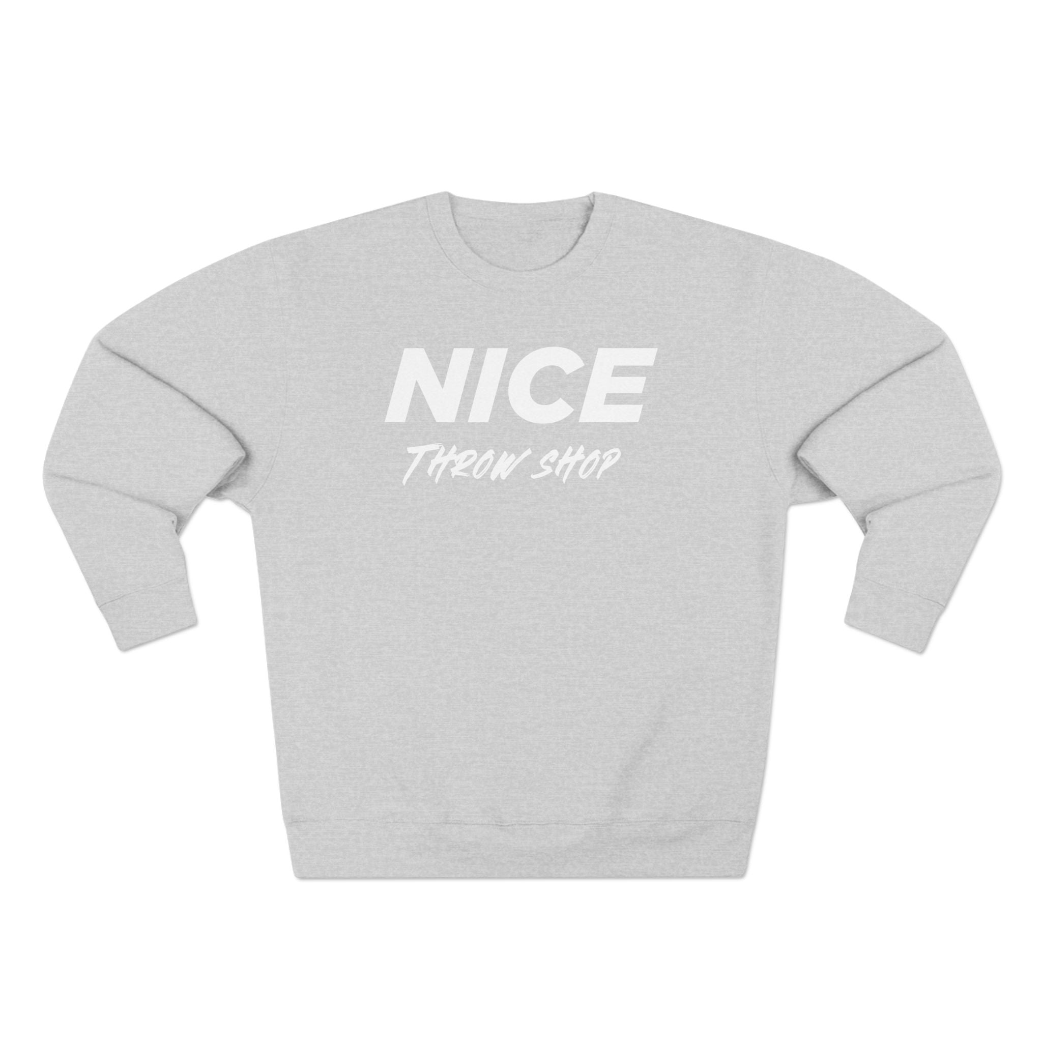 NICE Throw Shop Unisex Crewneck Sweatshirt White Logo – Multiple Colors
