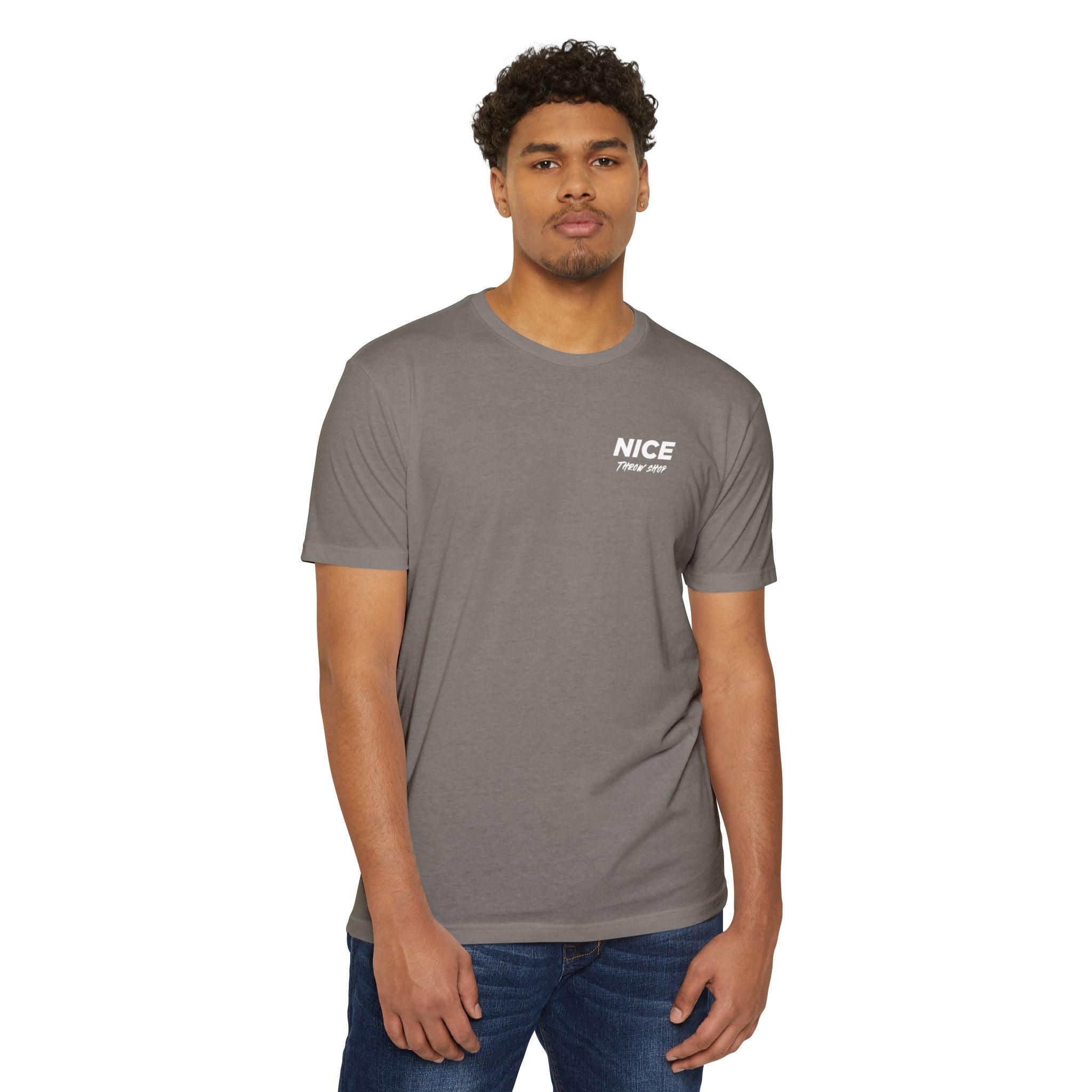 NICE Throw Shop Unisex Tee White Logo – Multiple Colors