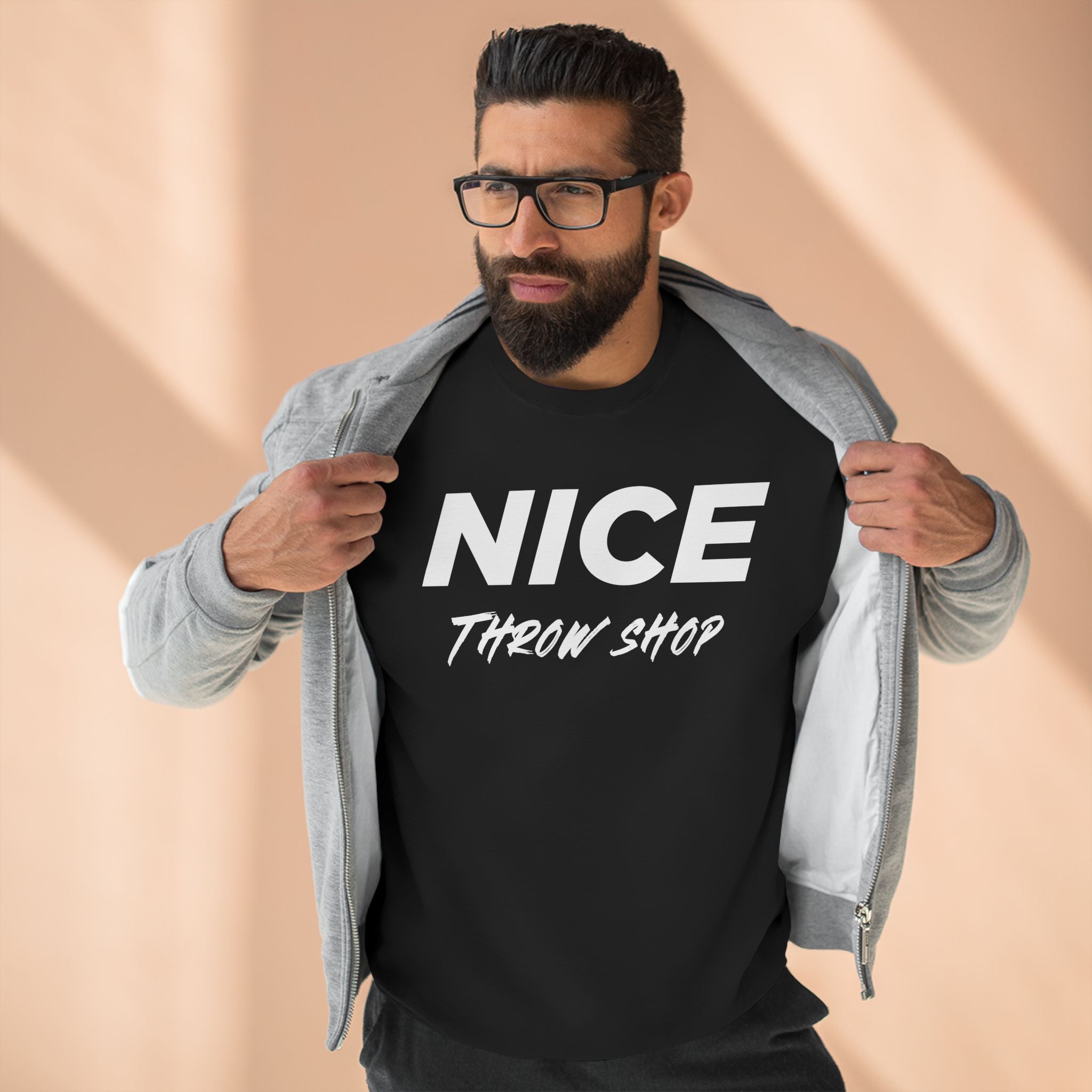 NICE Throw Shop Unisex Crewneck Sweatshirt White Logo – Multiple Colors