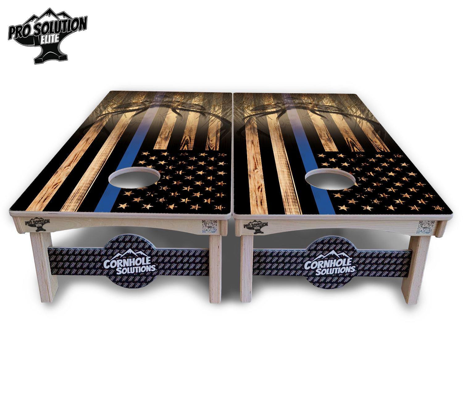Blue & Red Line Flag Deer & Fish Flag Cornhole Boards - Pro Solution Elite Series