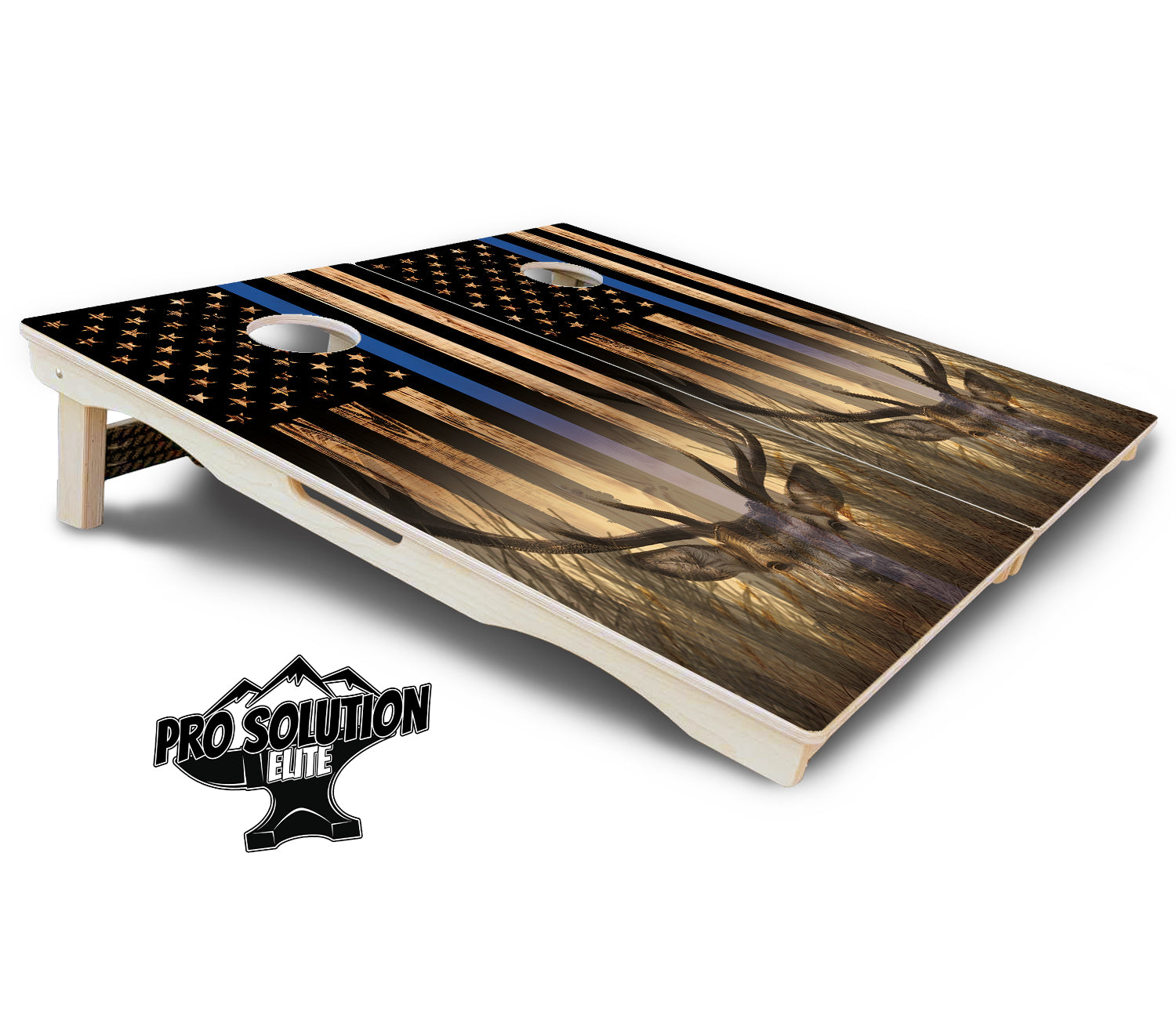 Blue & Red Line Flag Deer & Fish Flag Cornhole Boards - Pro Solution Elite Series