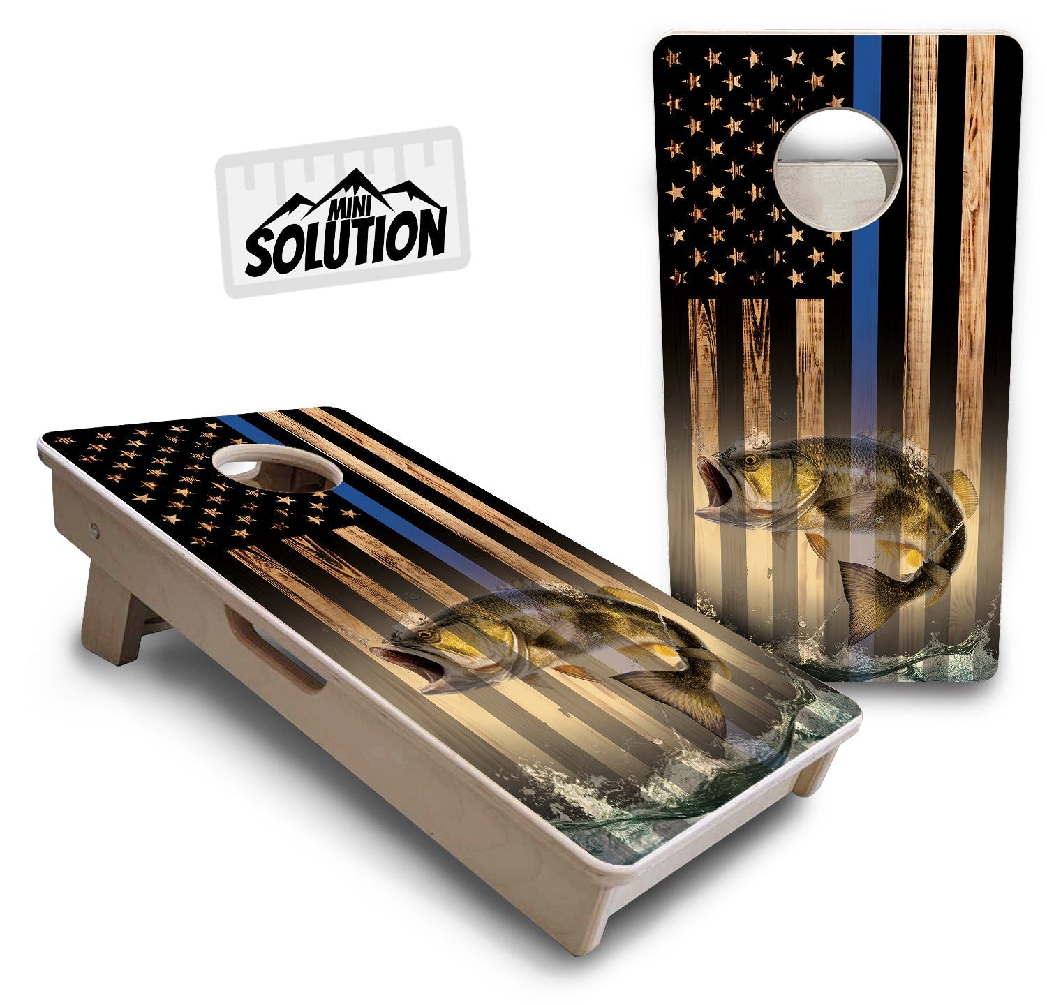 Mini Cornhole Boards - Blue & Red Line Deer & Fish Flag