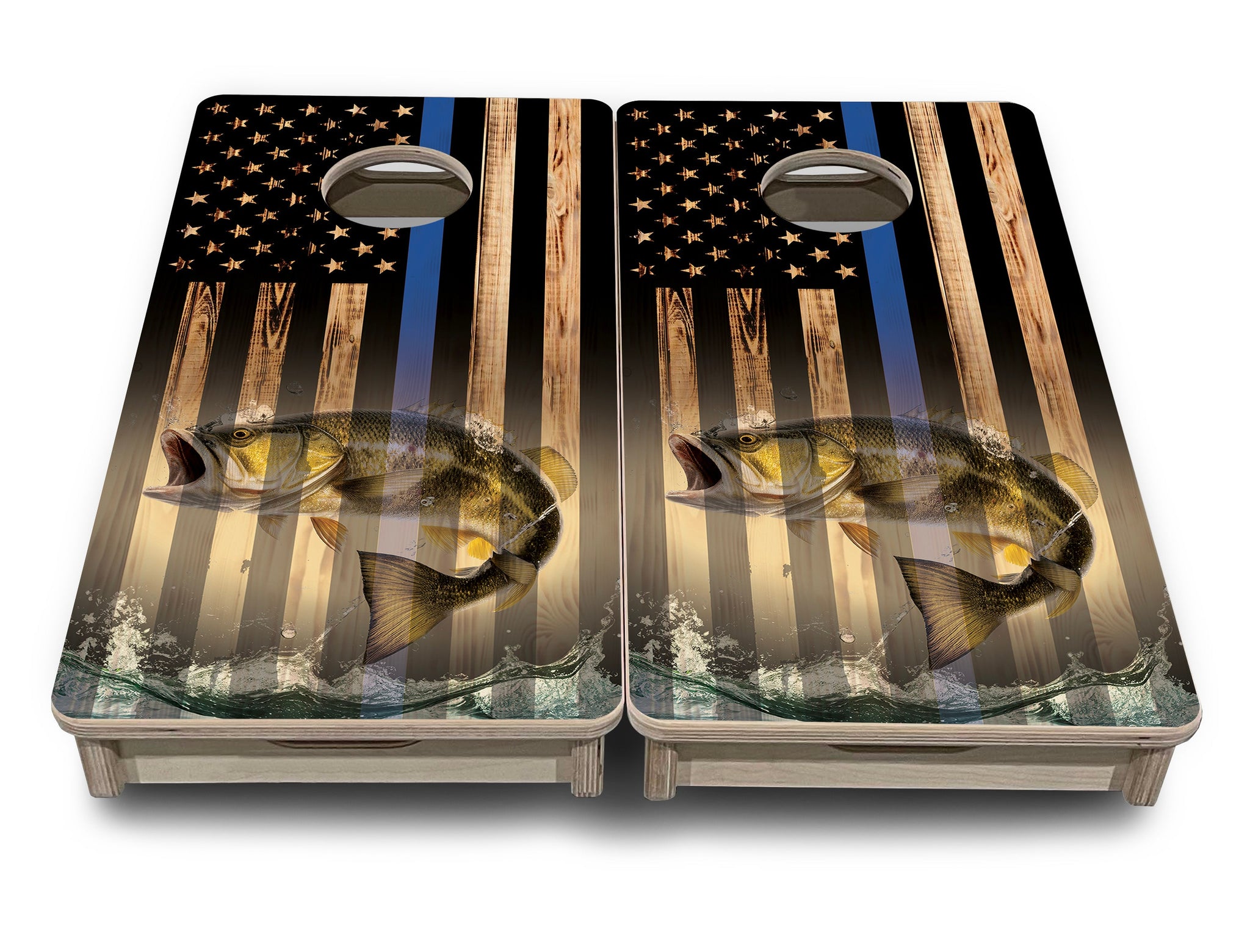 Mini Cornhole Boards - Blue & Red Line Deer & Fish Flag