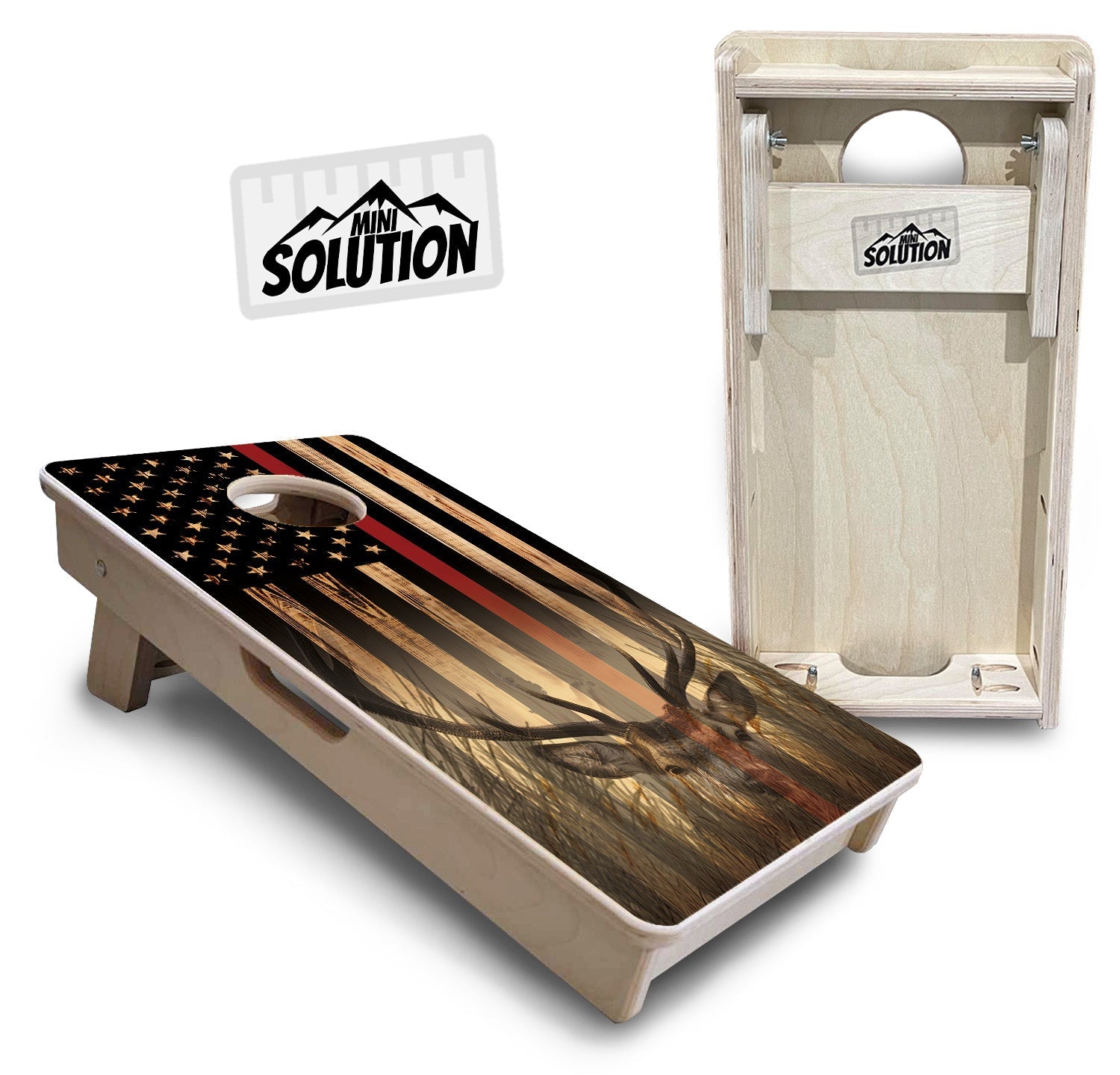 Mini Cornhole Boards - Blue & Red Line Deer & Fish Flag