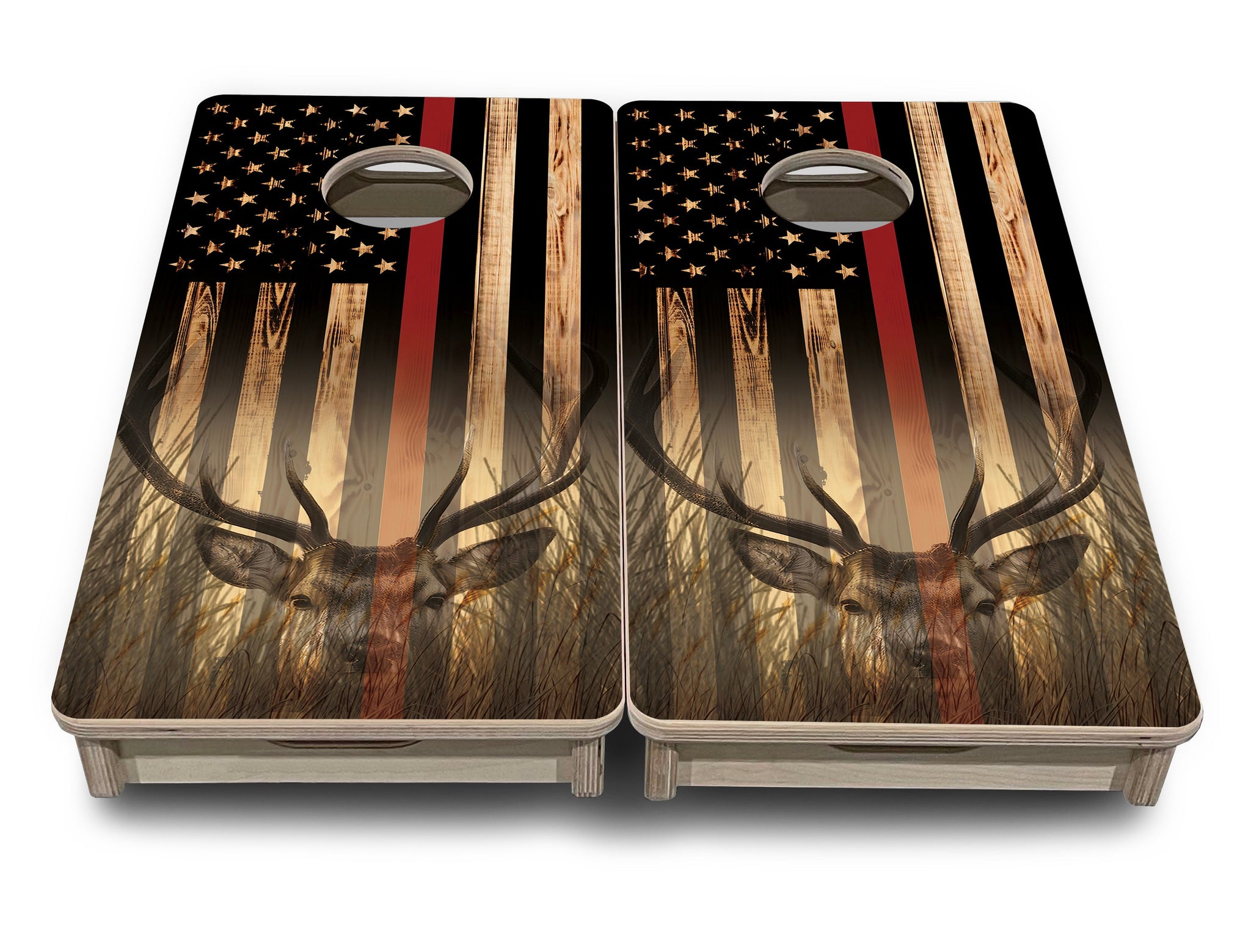 Mini Cornhole Boards - Blue & Red Line Deer & Fish Flag