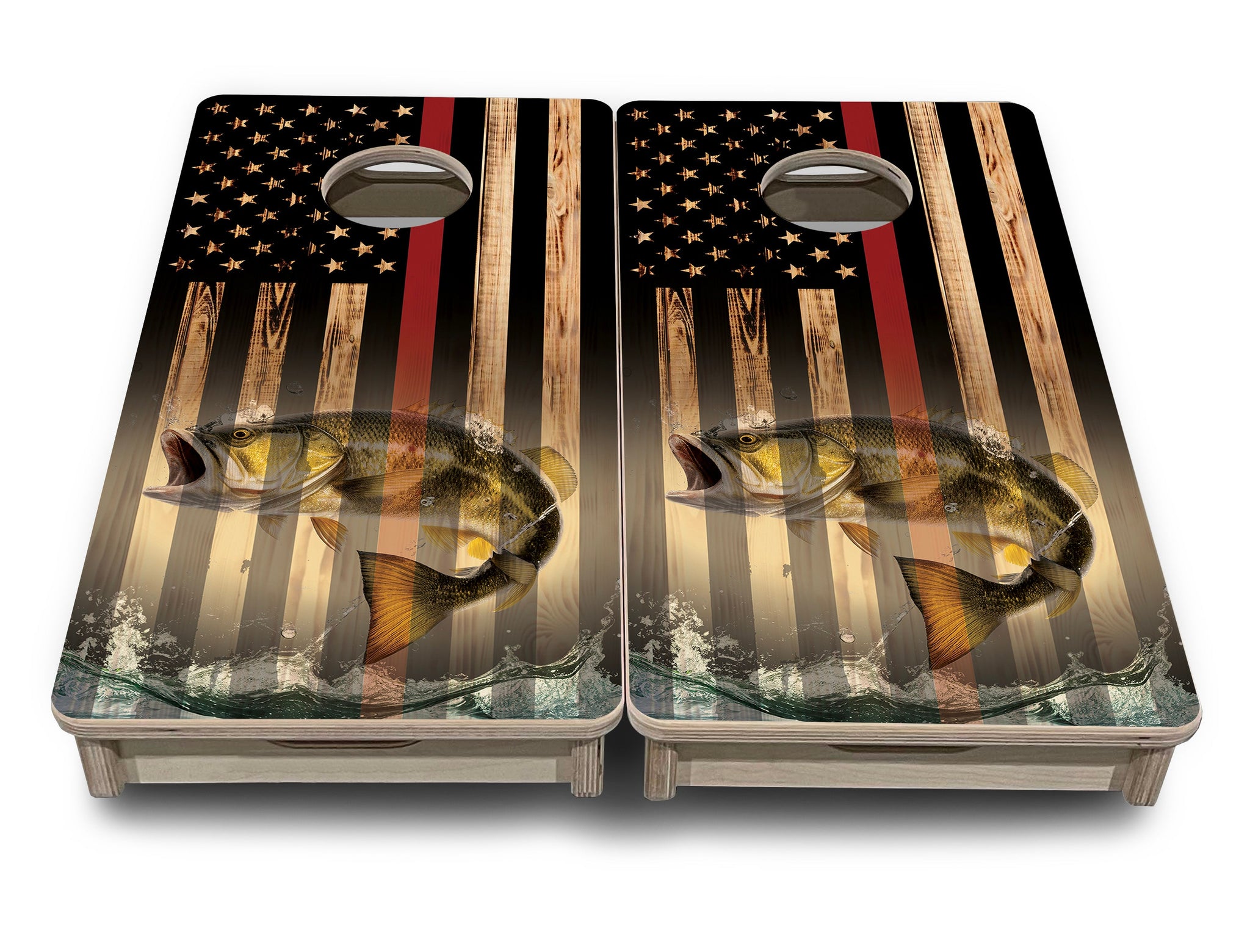 Mini Cornhole Boards - Blue & Red Line Deer & Fish Flag