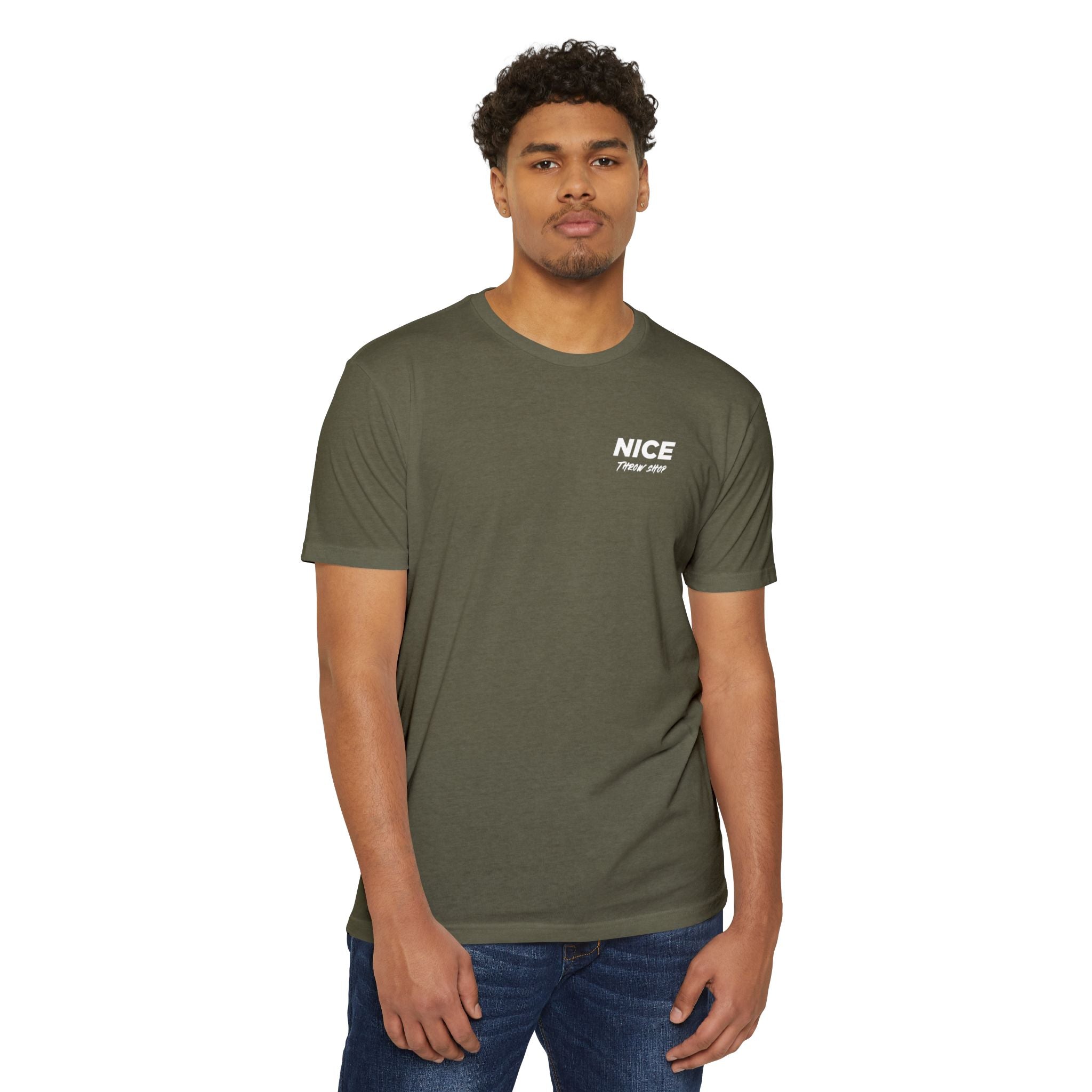 NICE Throw Shop Unisex Tee White Logo – Multiple Colors