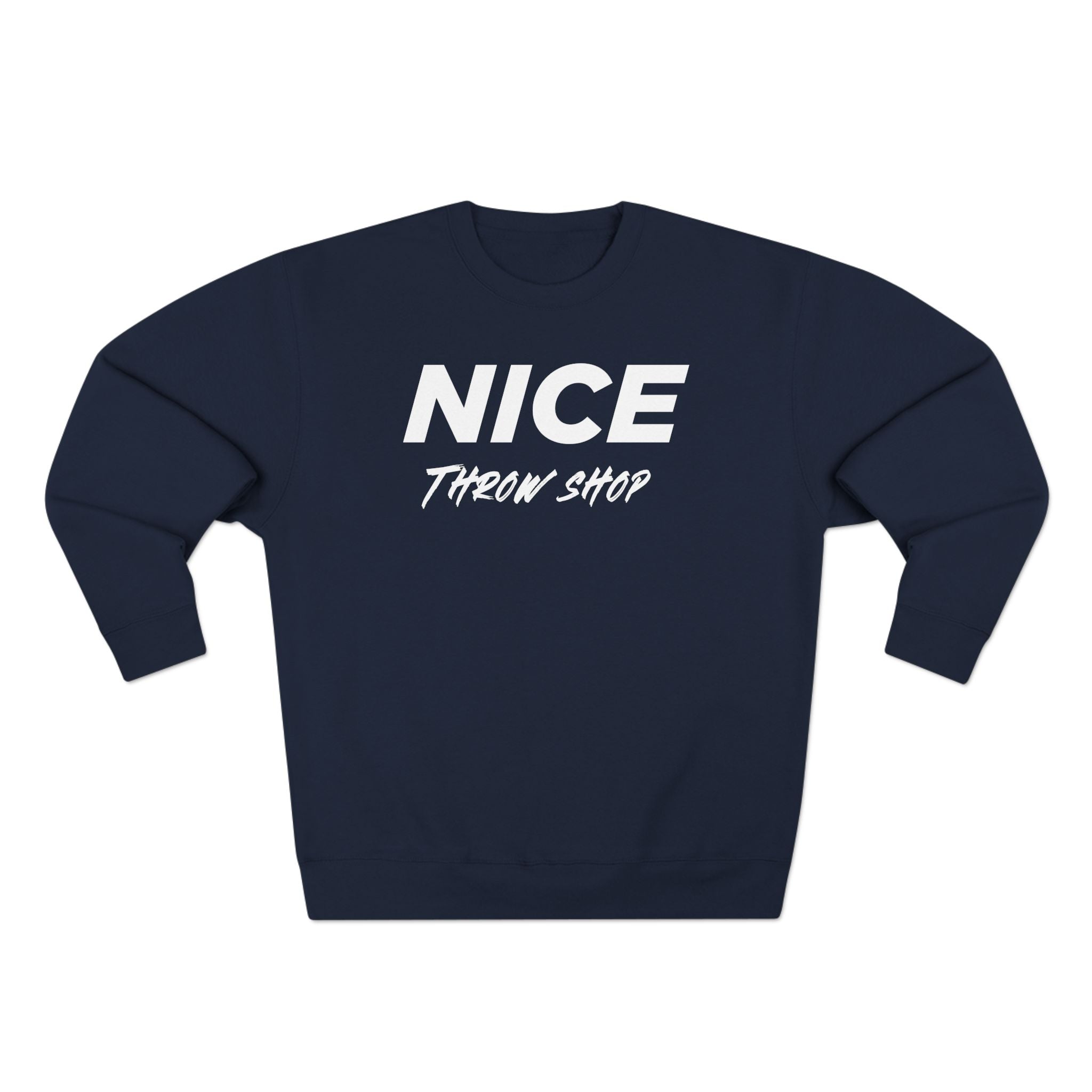 NICE Throw Shop Unisex Crewneck Sweatshirt White Logo – Multiple Colors