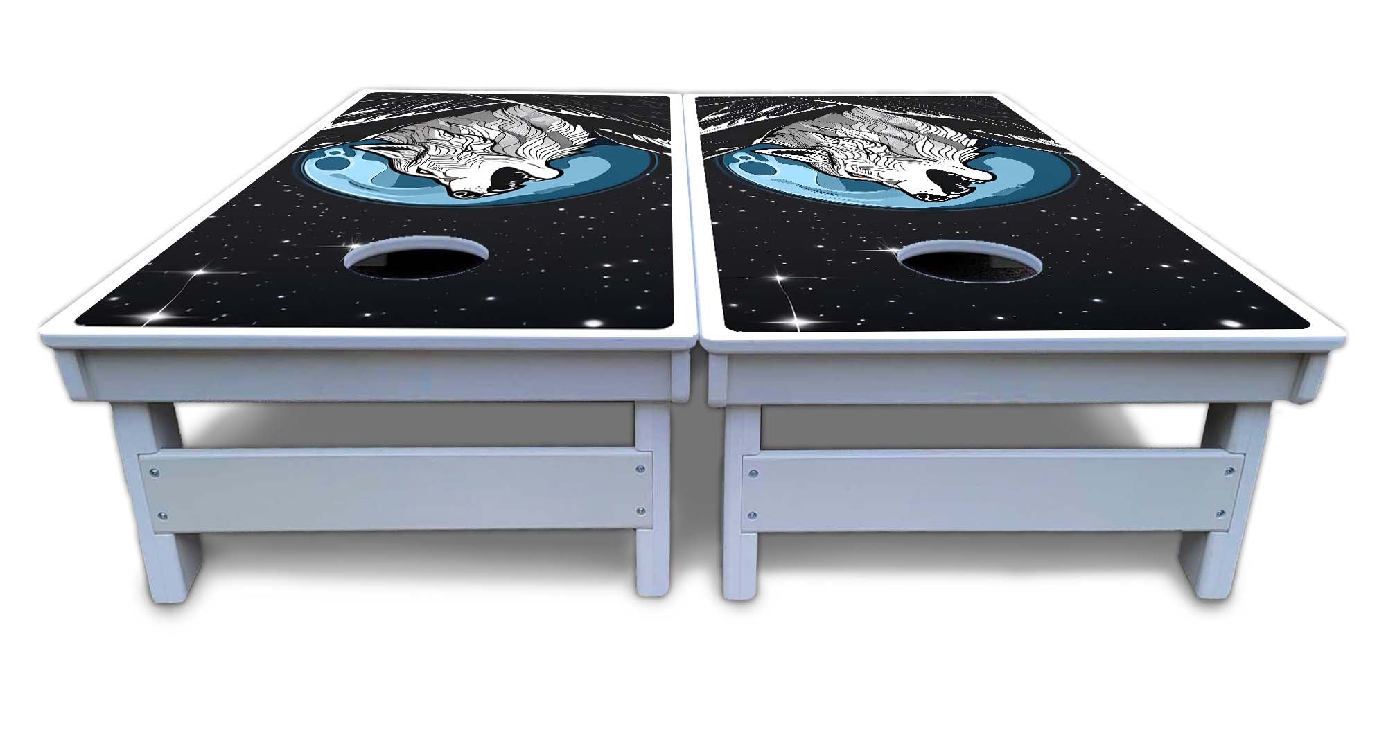 Wolf Howling at Moon Cornhole Boards - All Weather Series