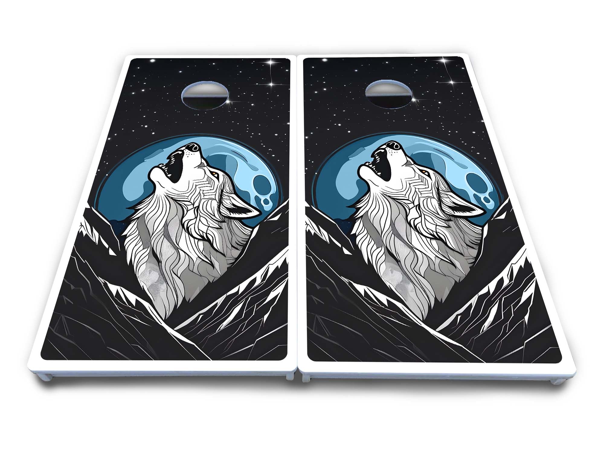 Wolf Howling at Moon Cornhole Boards - All Weather Series