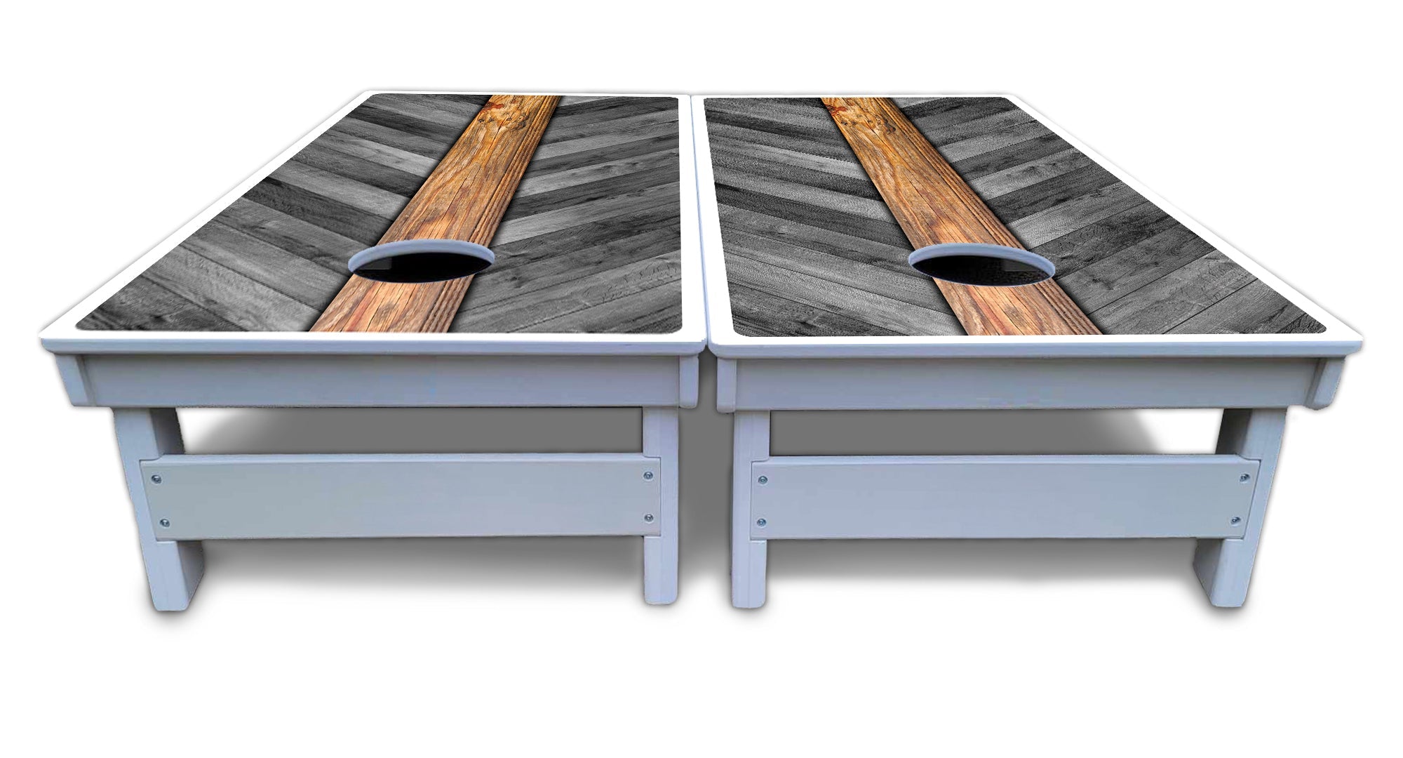 Grey Herringbone Cornhole Boards - All Weather Series