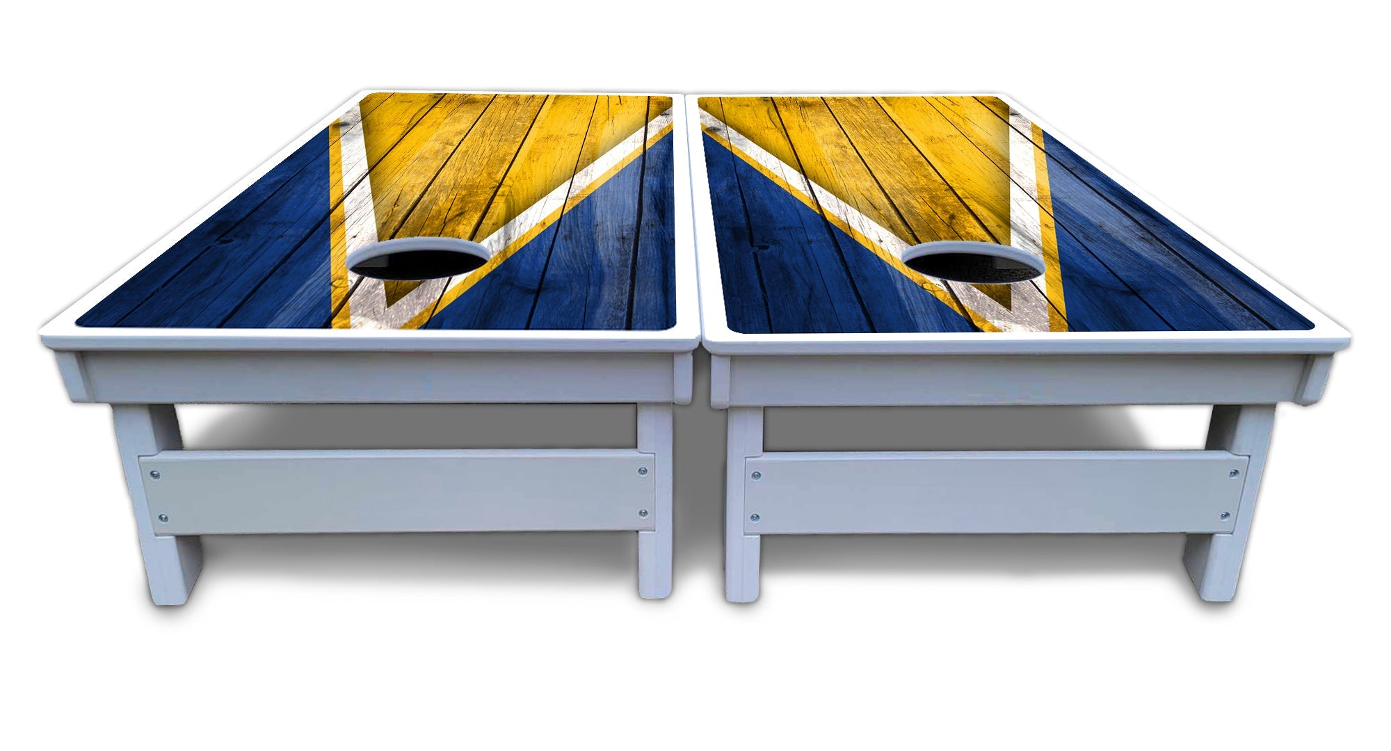 Yellow/Blue Triangle Cornhole Boards - All Weather Series
