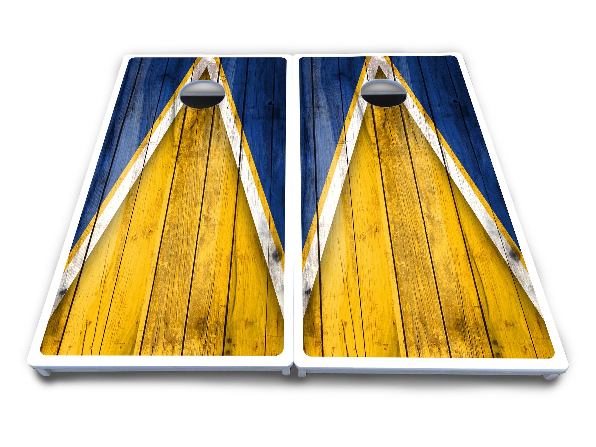 Yellow/Blue Triangle Cornhole Boards - All Weather Series