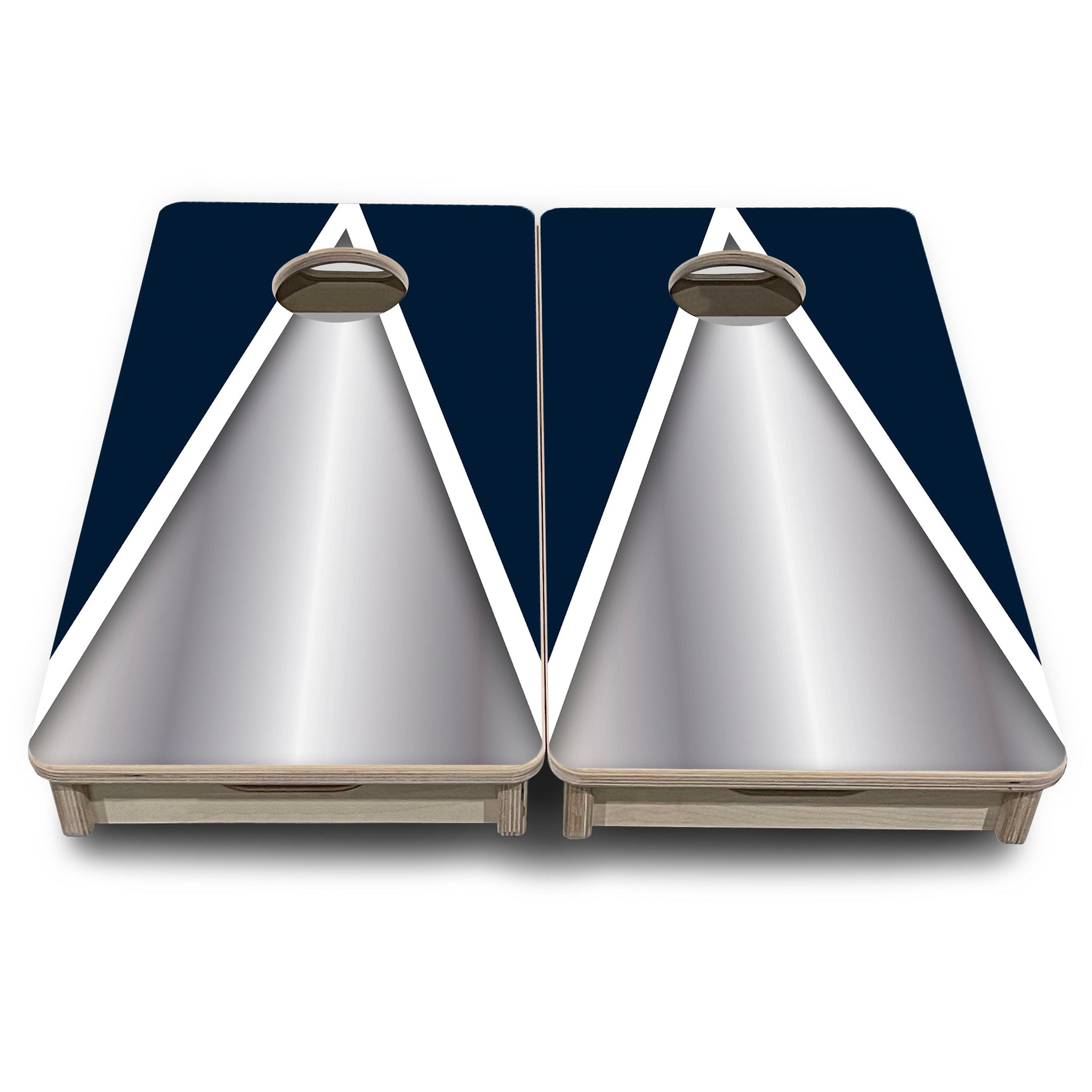 Mini Cornhole Boards - Silver/Blue Triangle