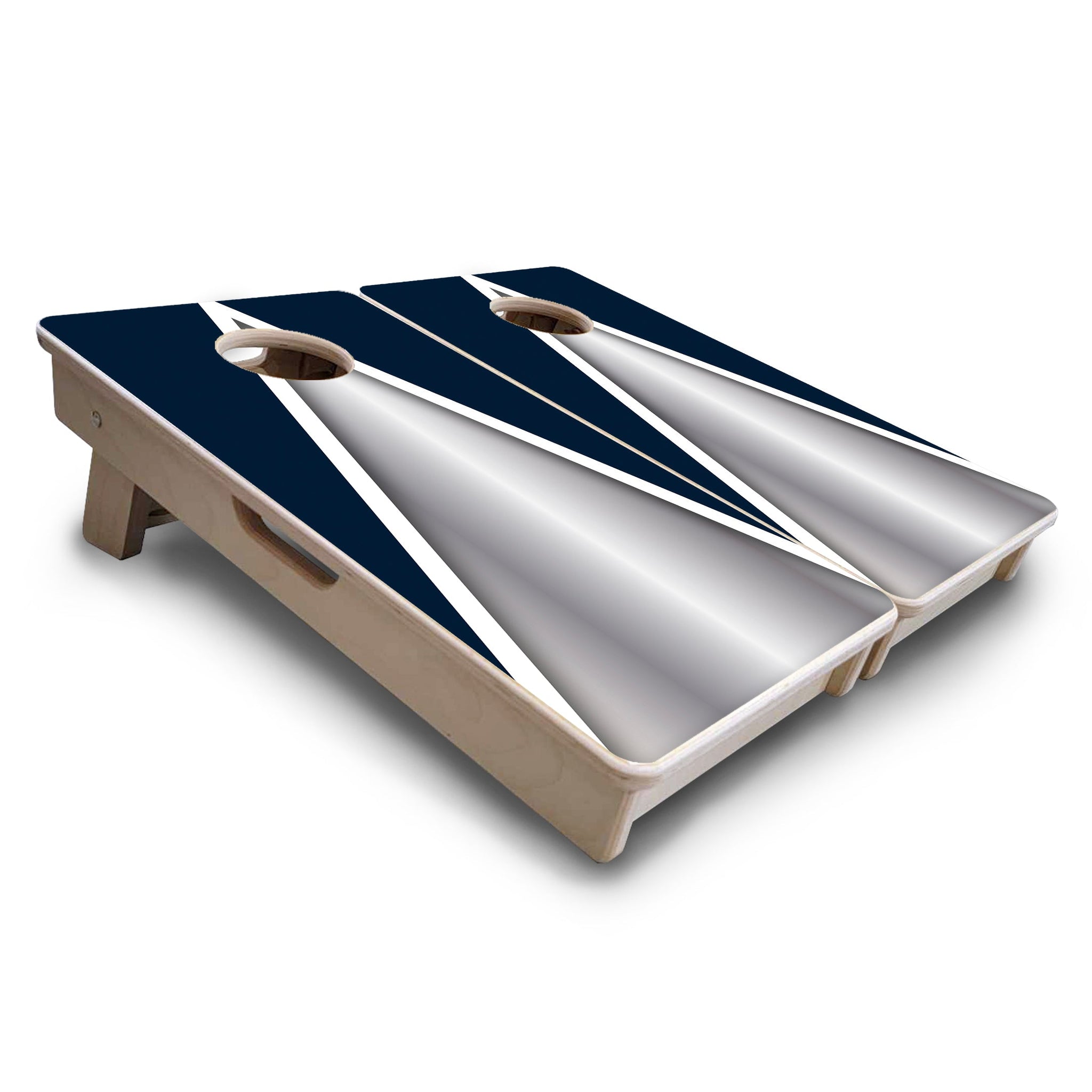 Mini Cornhole Boards - Silver/Blue Triangle