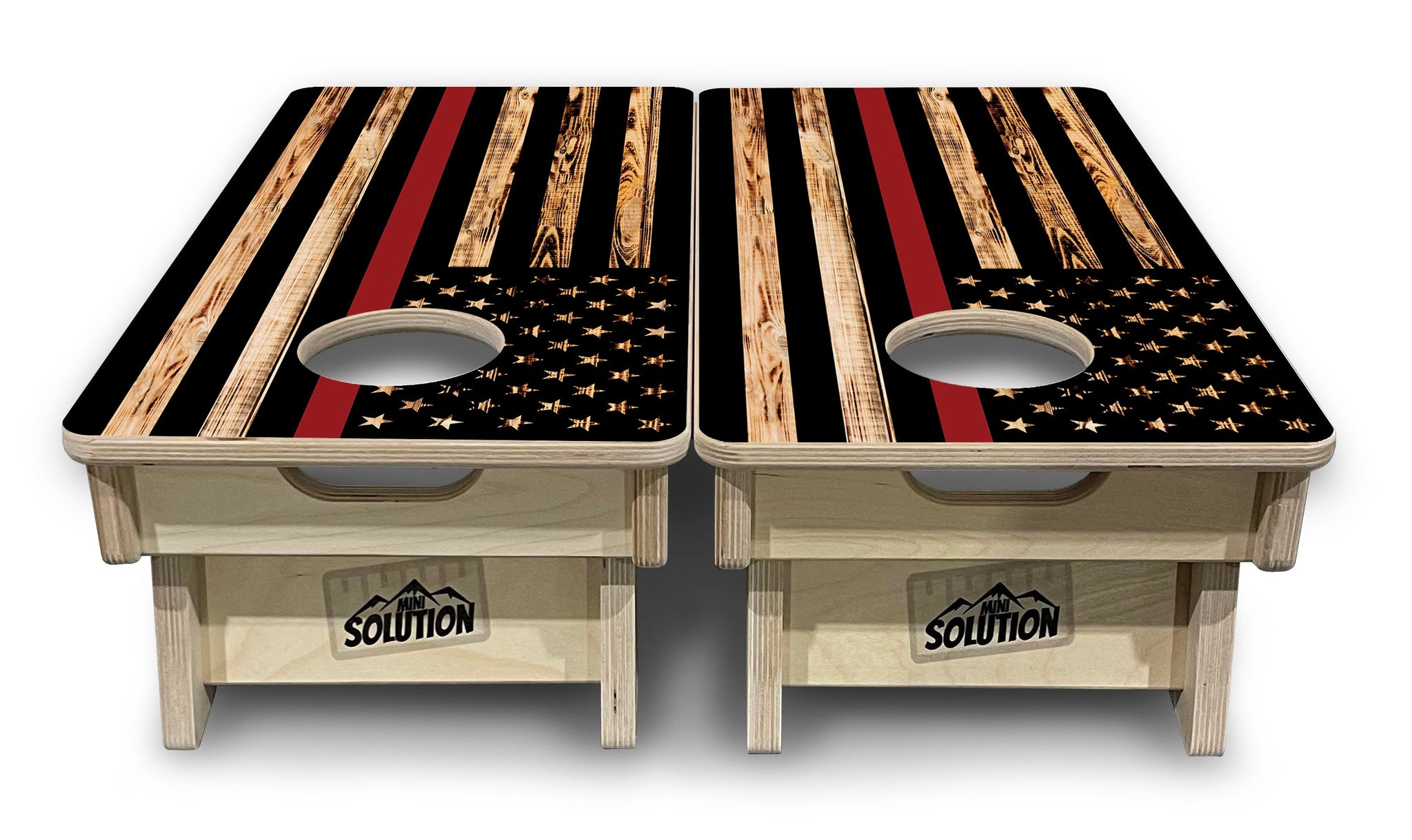 Mini Cornhole Boards - Blue & Red Line Burnt Flags