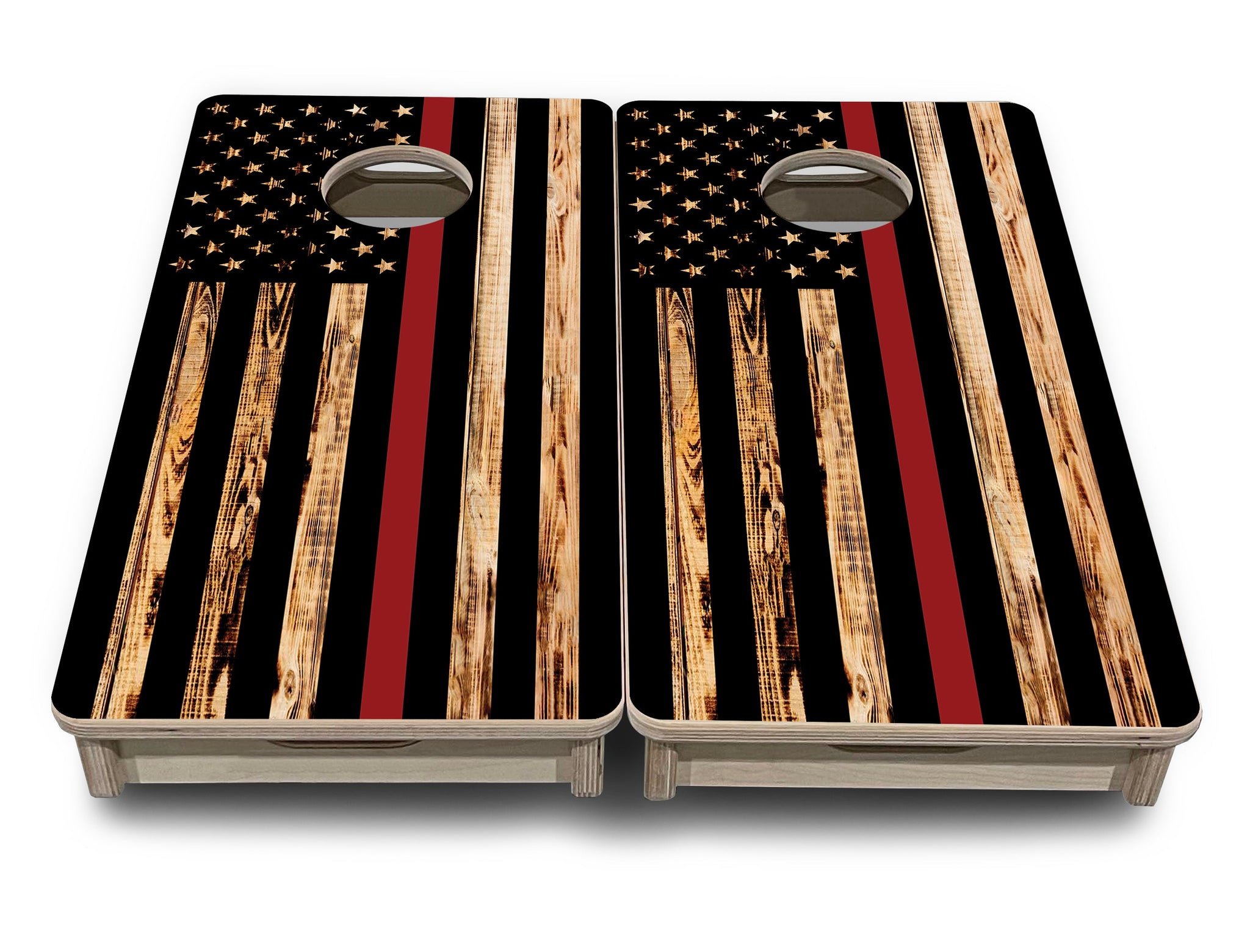 Mini Cornhole Boards - Blue & Red Line Burnt Flags