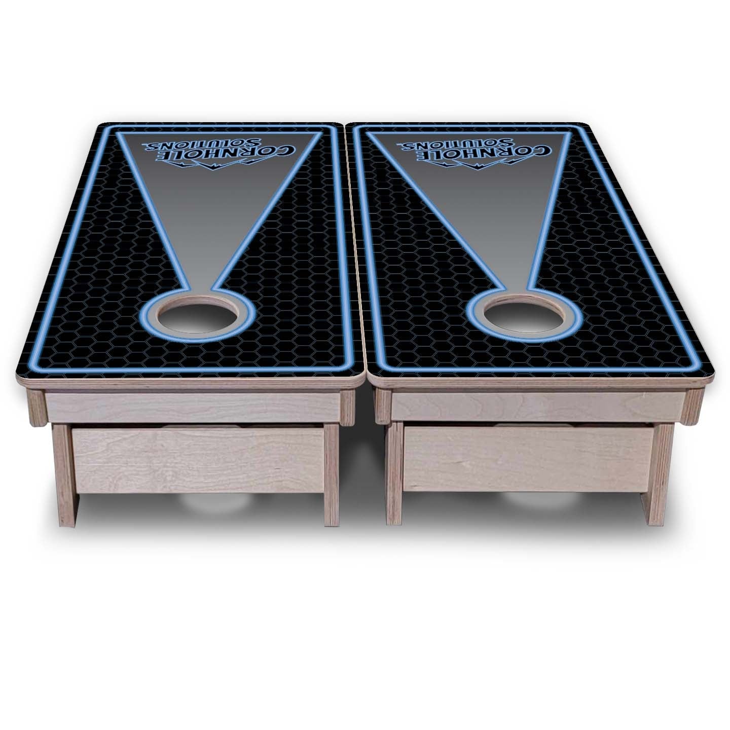 Vacation Cornhole Boards - Neon Keyhole CS Logo