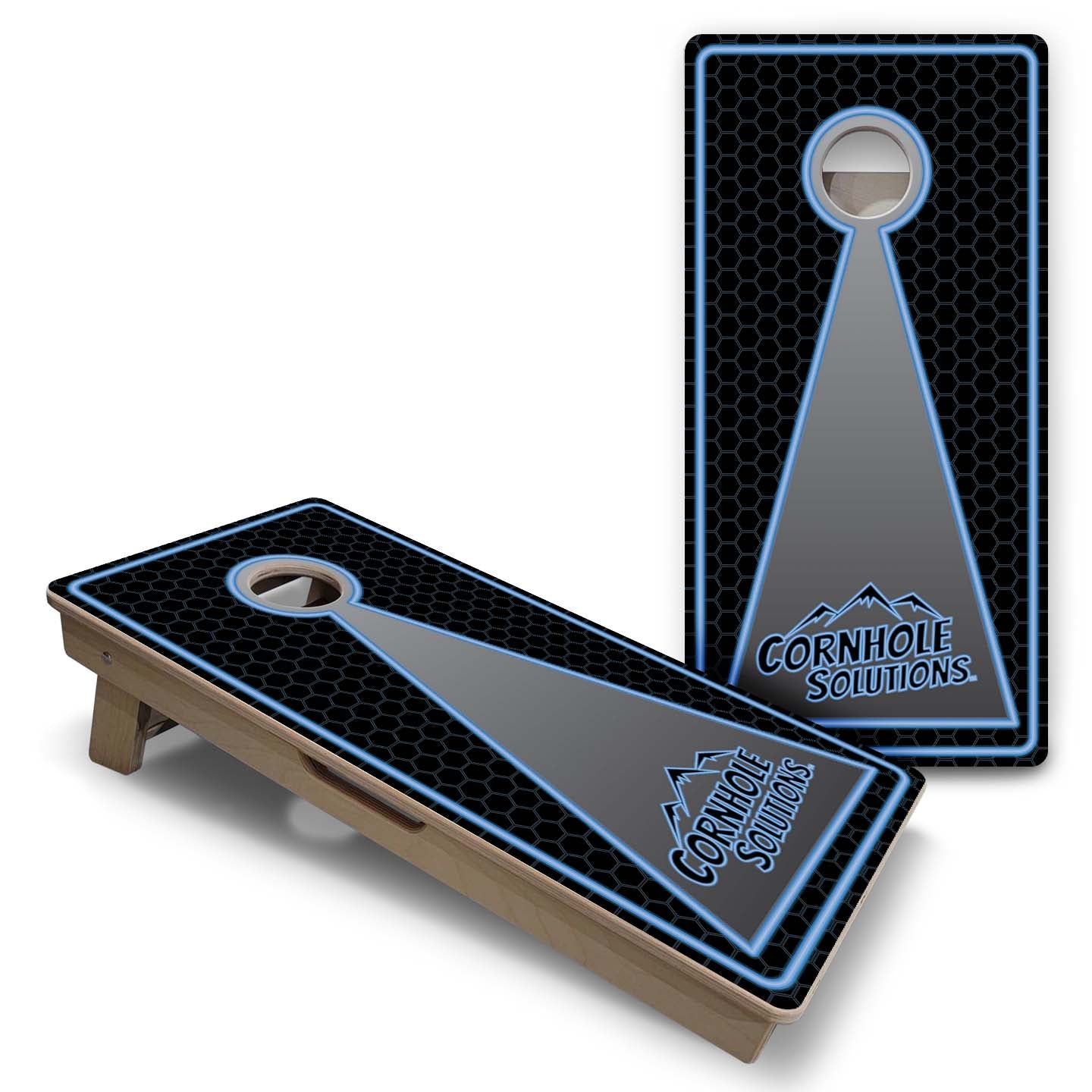Vacation Cornhole Boards - Neon Keyhole CS Logo
