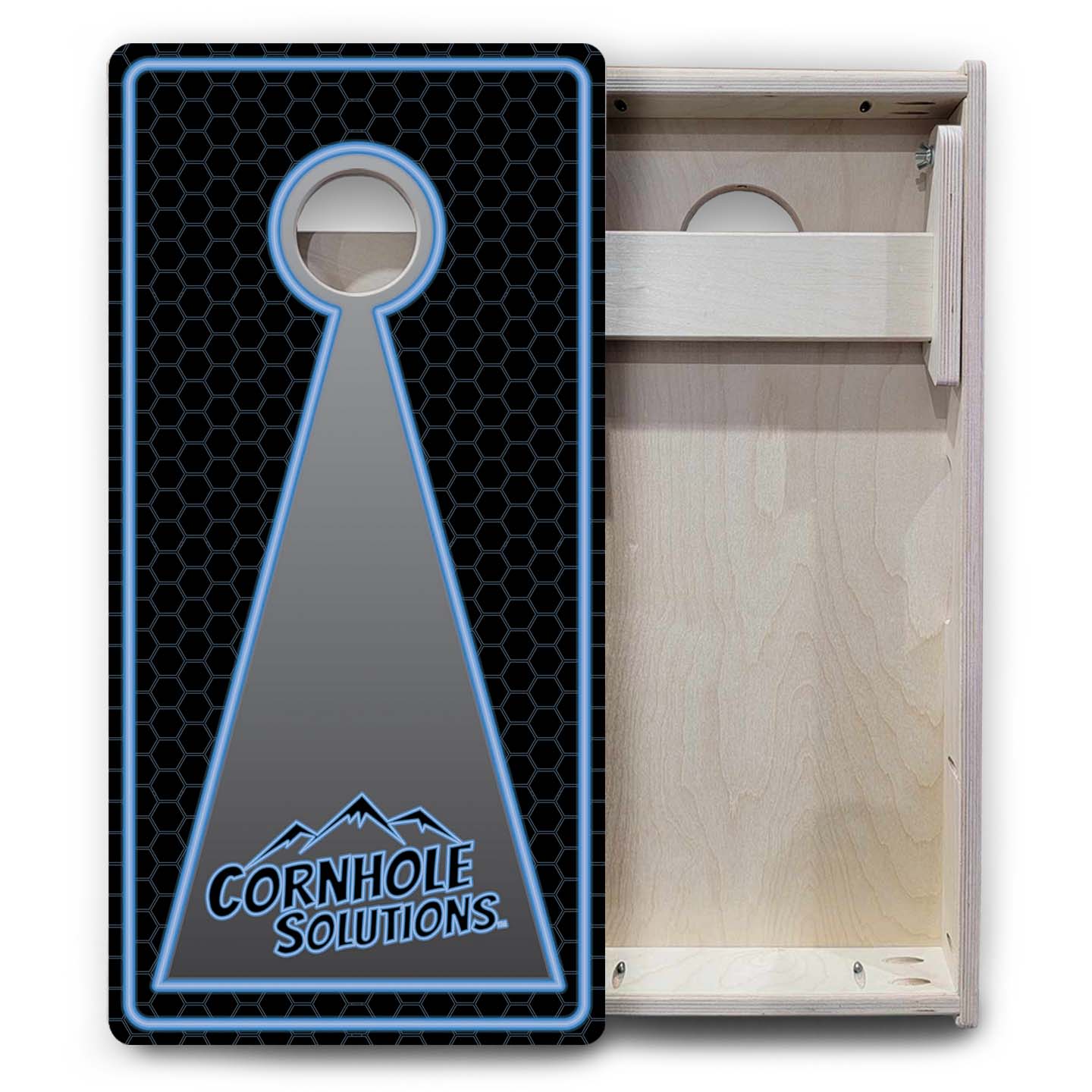Vacation Cornhole Boards - Neon Keyhole CS Logo