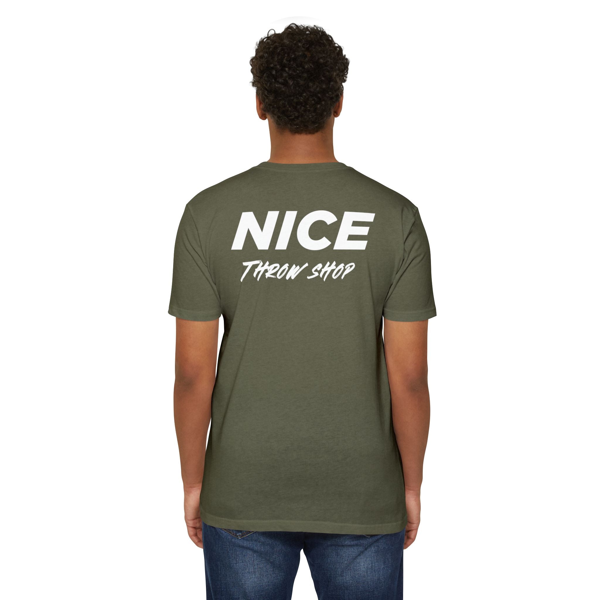 NICE Throw Shop Unisex Tee White Logo – Multiple Colors