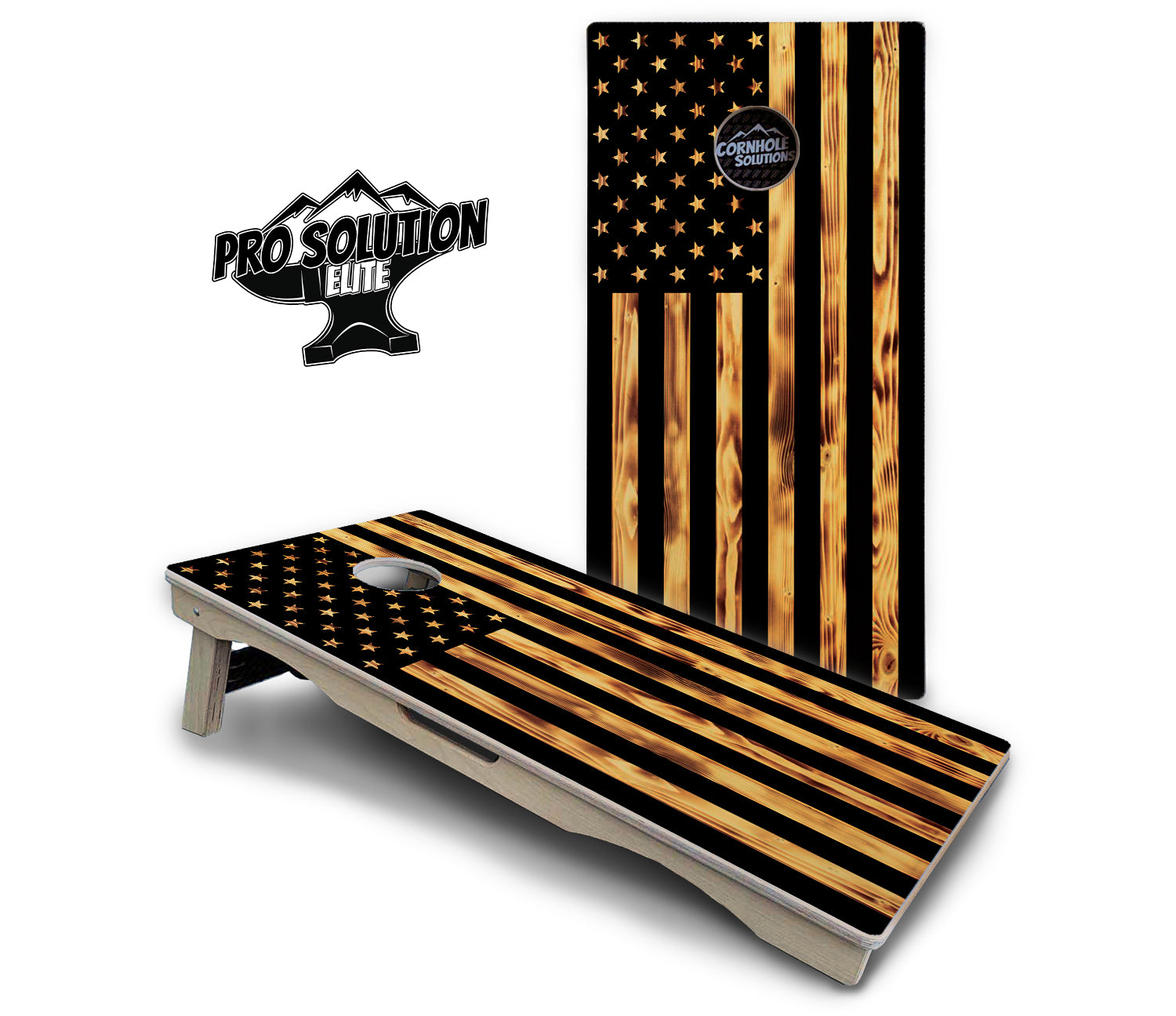 Burnt Rustic Flag Cornhole Boards - Pro Solution Elite Series