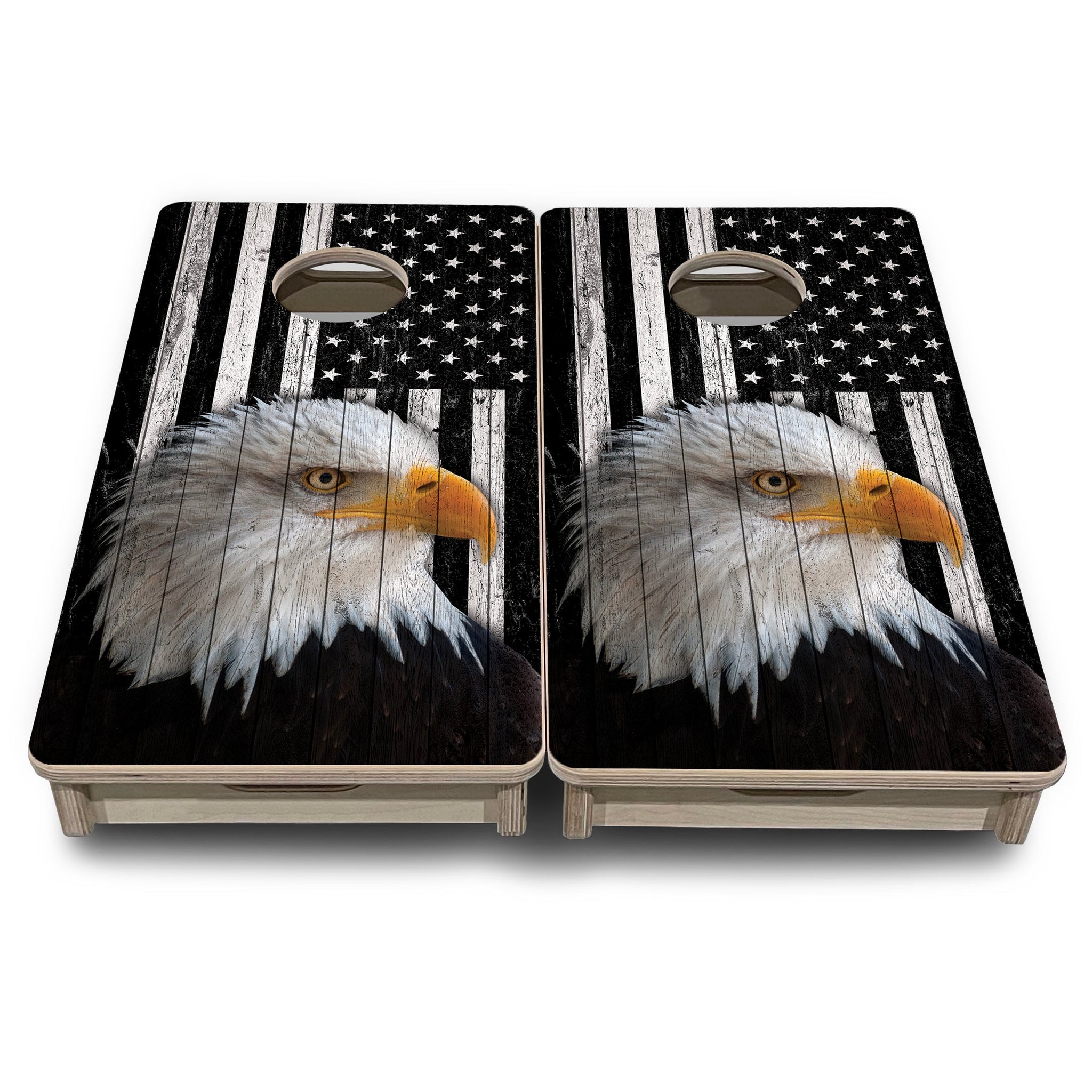 Mini Cornhole Boards - B&W Eagle Flag