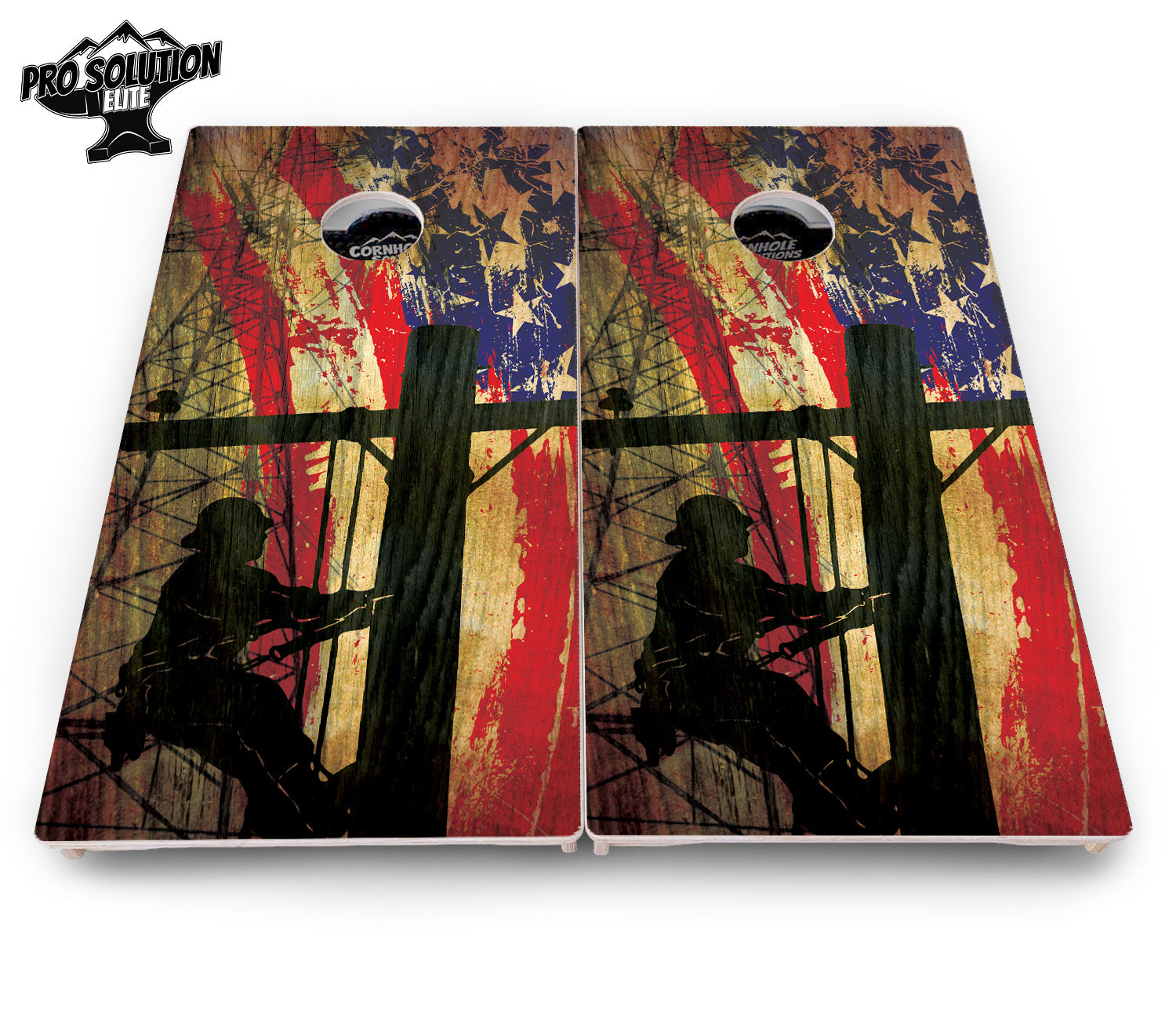 Faded Lineman Flag Cornhole Boards - Pro Solution Elite Series