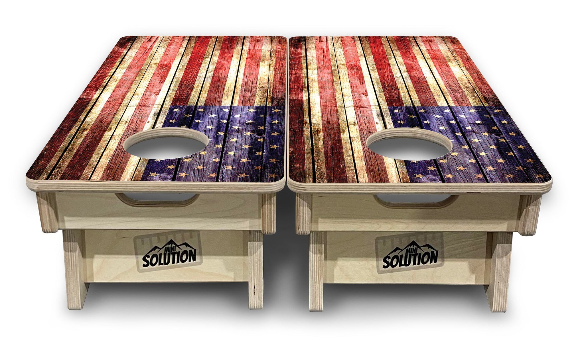 Mini Cornhole Boards - Rustic Wood Flag