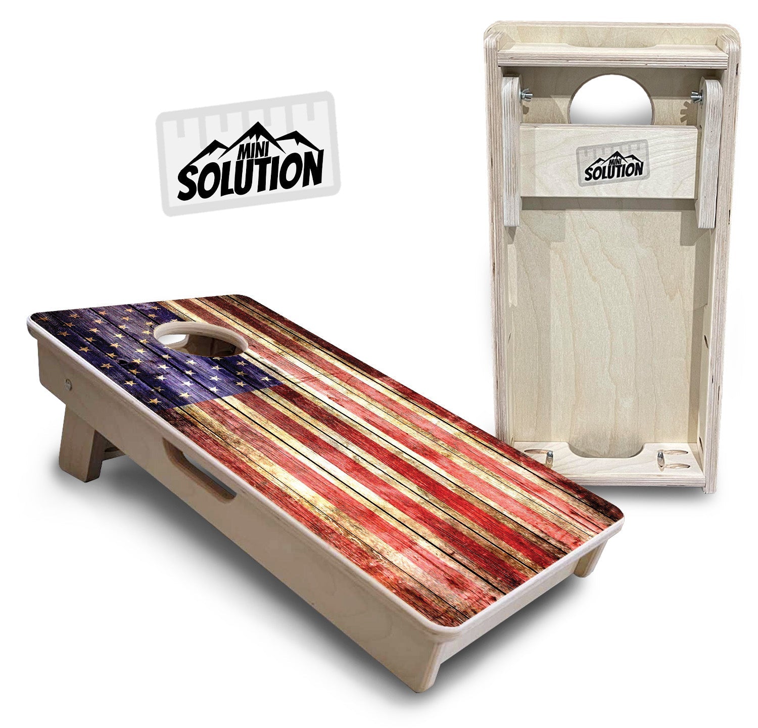 Mini Cornhole Boards - Rustic Wood Flag