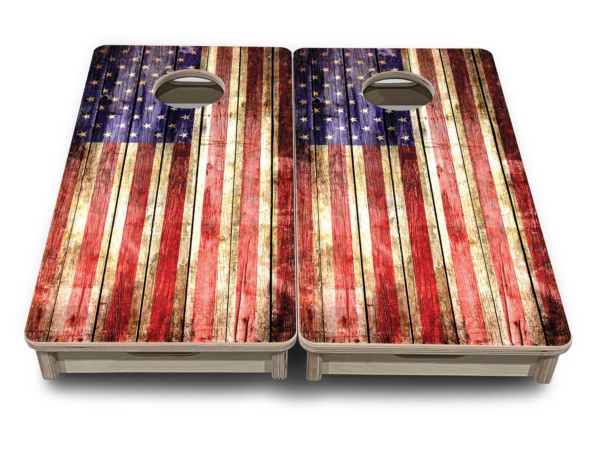 Mini Cornhole Boards - Rustic Wood Flag