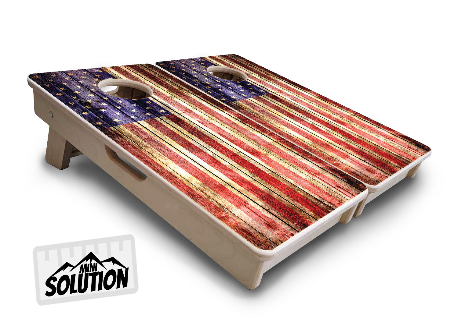 Mini Cornhole Boards - Rustic Wood Flag