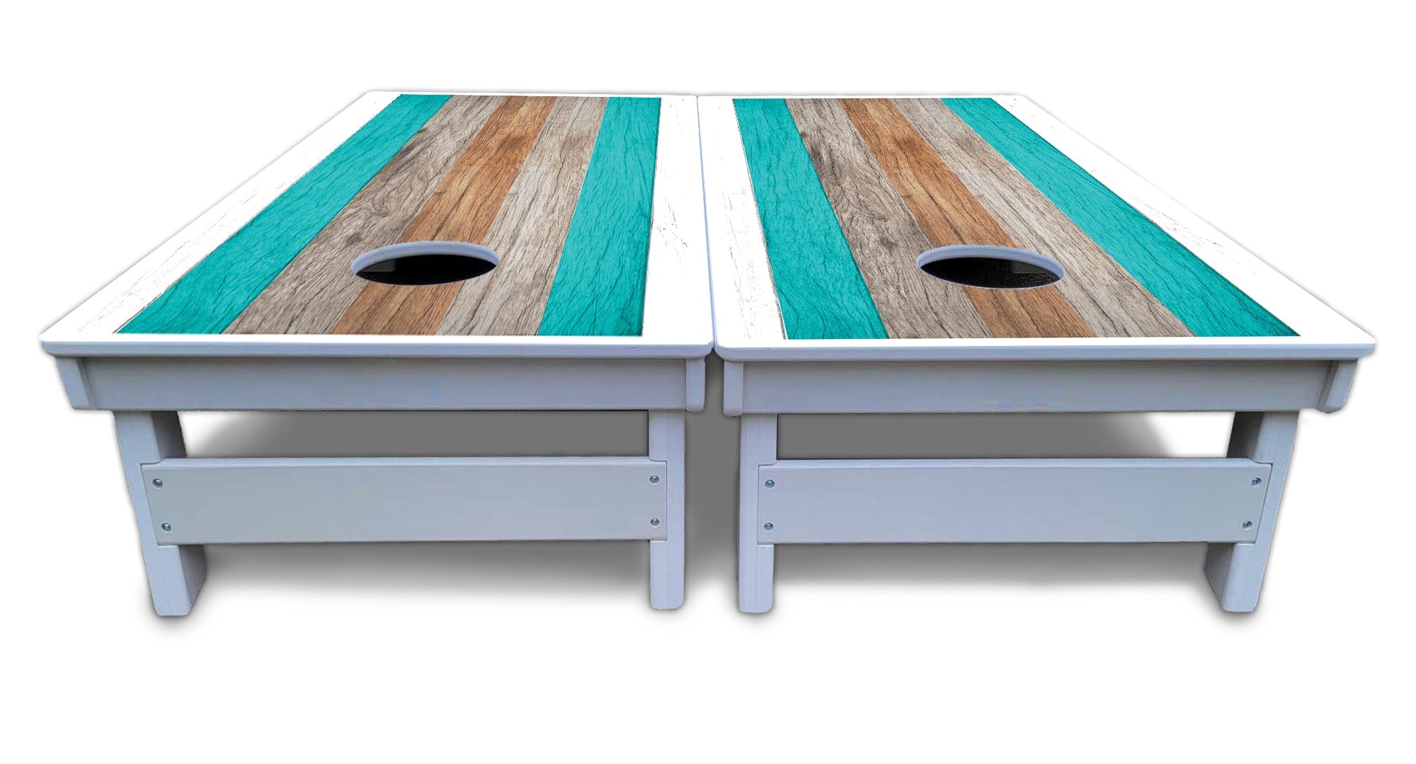 Beach Theme Stripe Cornhole Boards - All Weather Series
