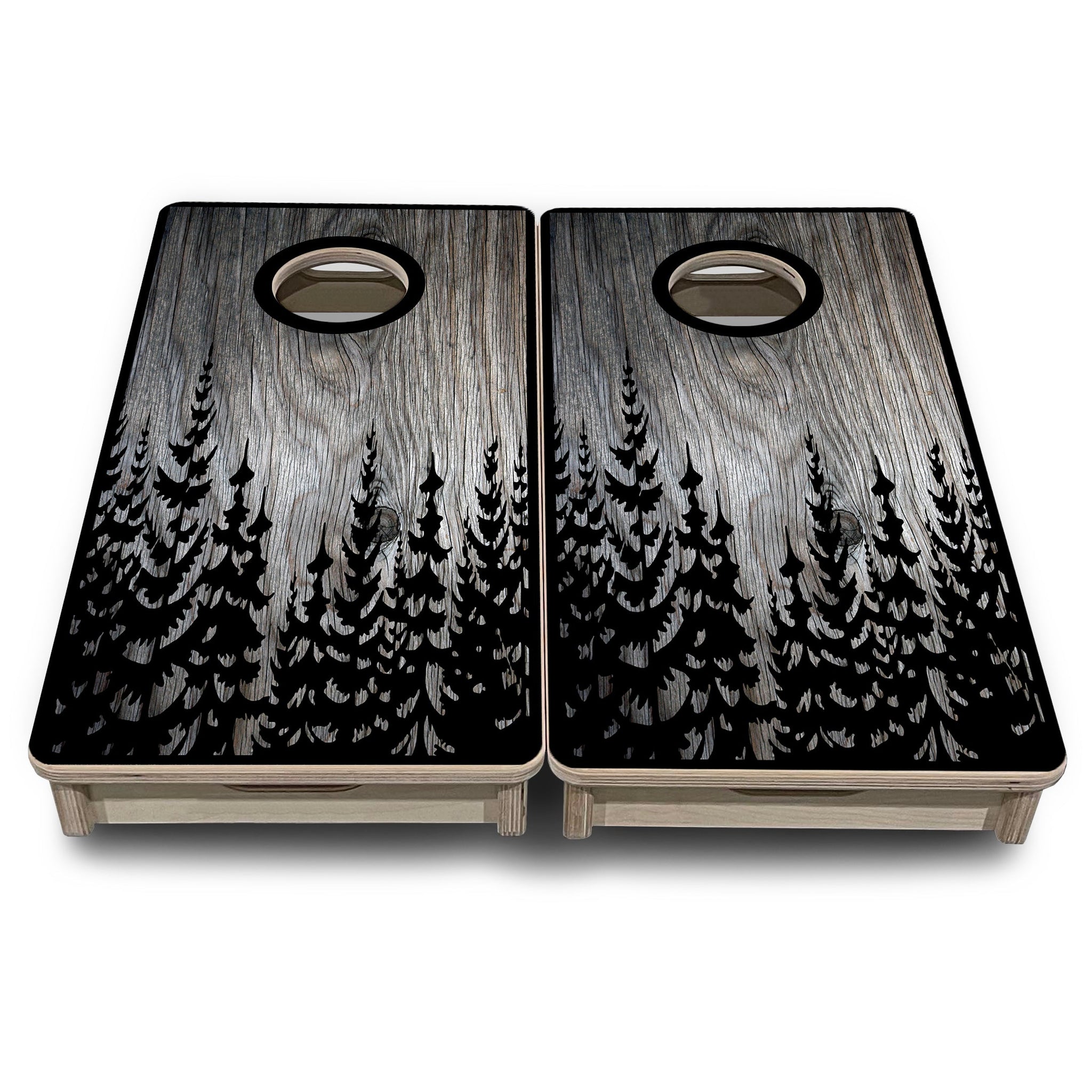 Mini Cornhole Boards - Greyscale Pine Trees