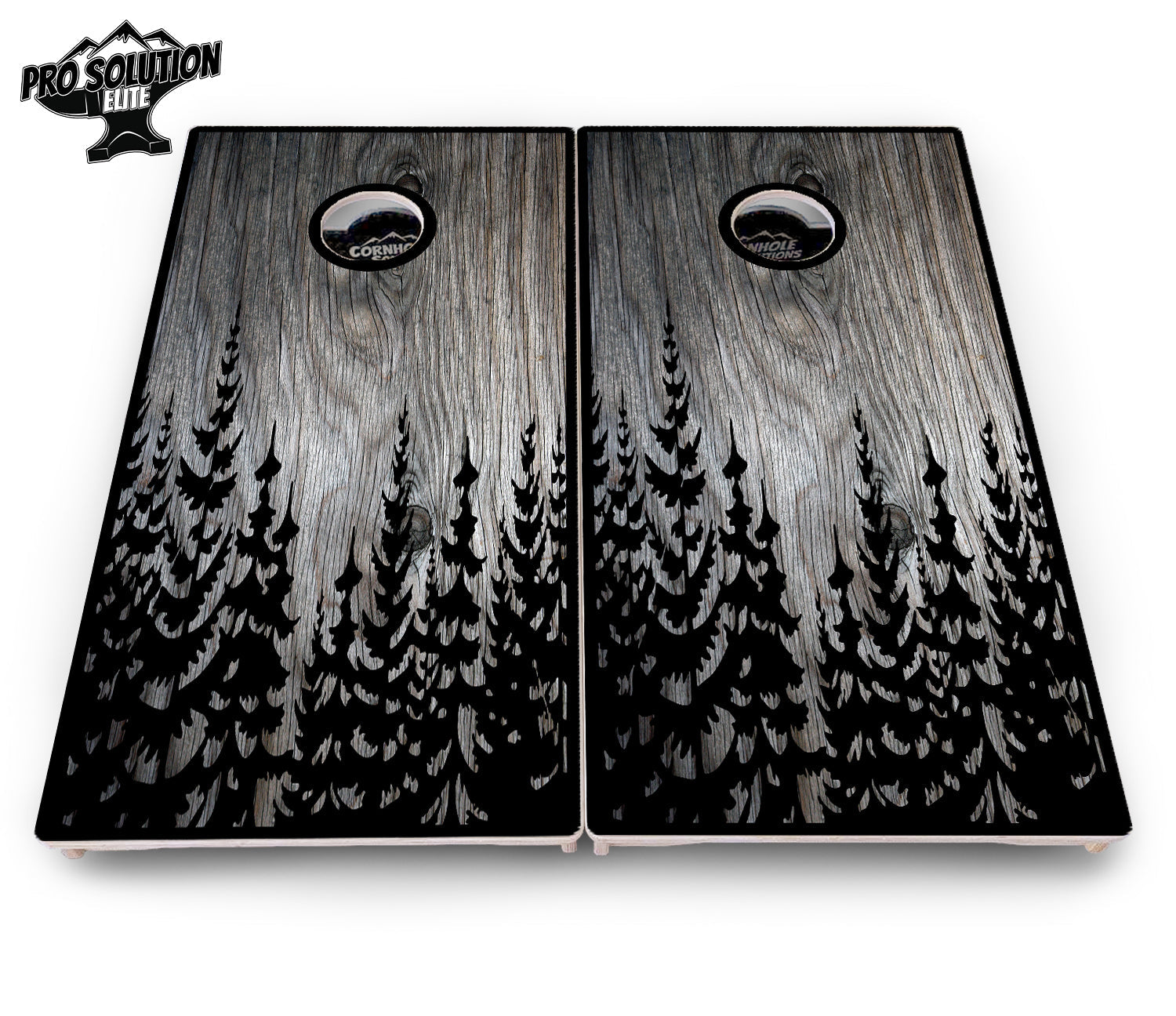 Greyscale Pine Trees Cornhole Boards - Pro Solution Elite Series