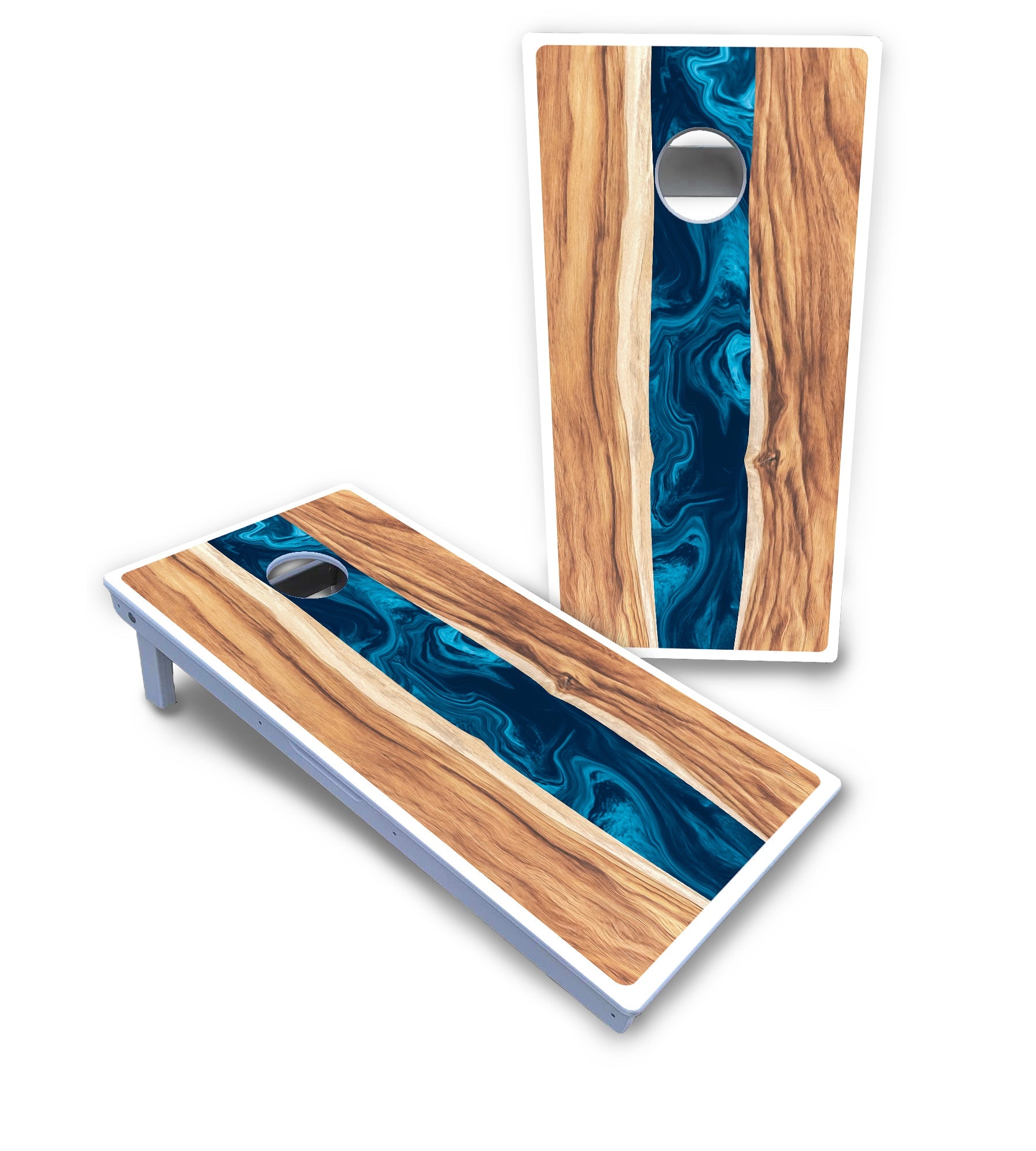 Live Edge River Cornhole Boards - All Weather Series