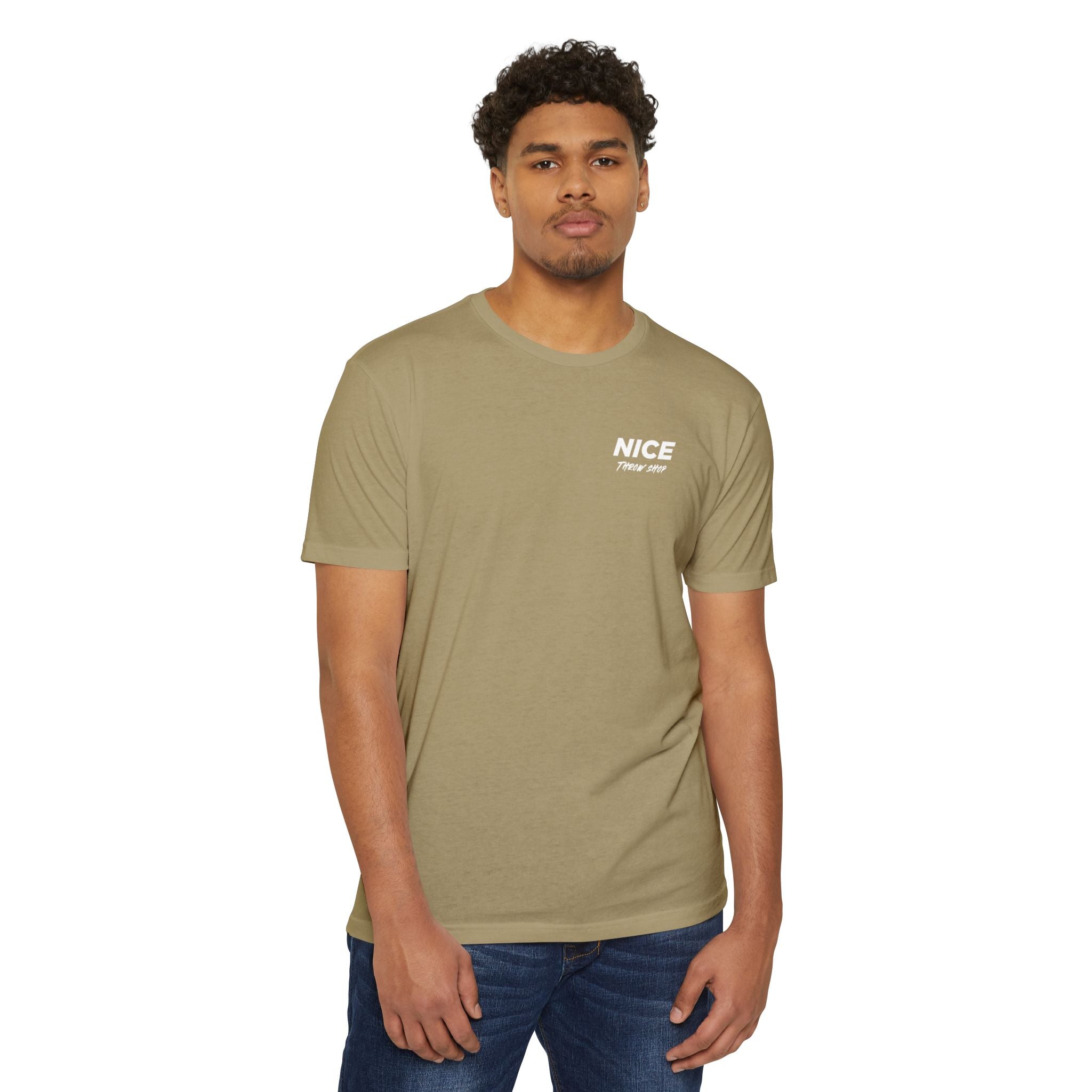 NICE Throw Shop Unisex Tee White Logo – Multiple Colors