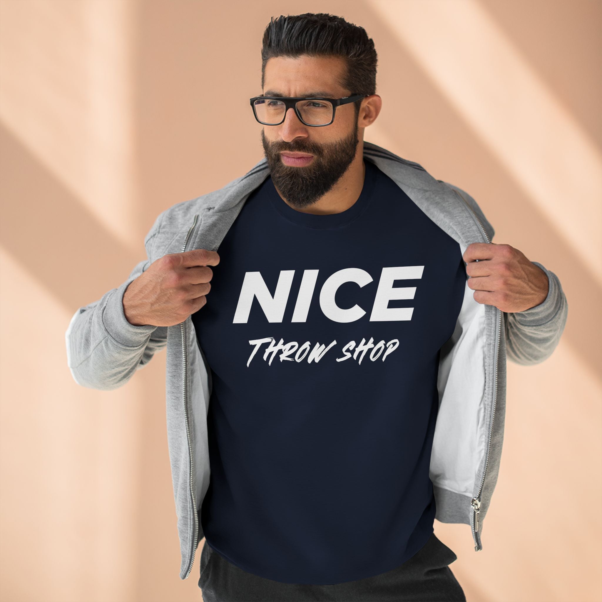 NICE Throw Shop Unisex Crewneck Sweatshirt White Logo – Multiple Colors