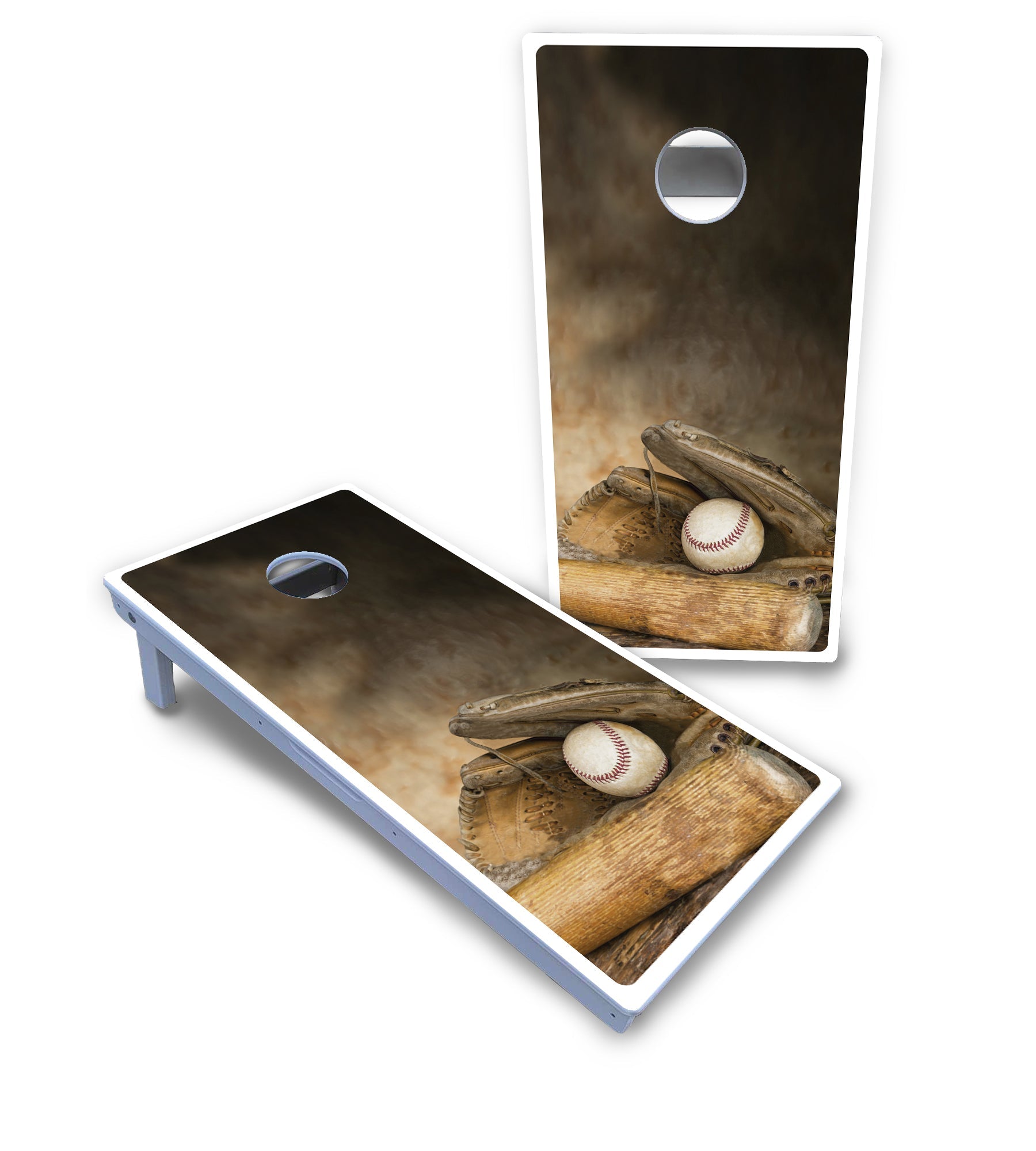 Worn Baseball & Glove Design Cornhole Boards - All Weather Series