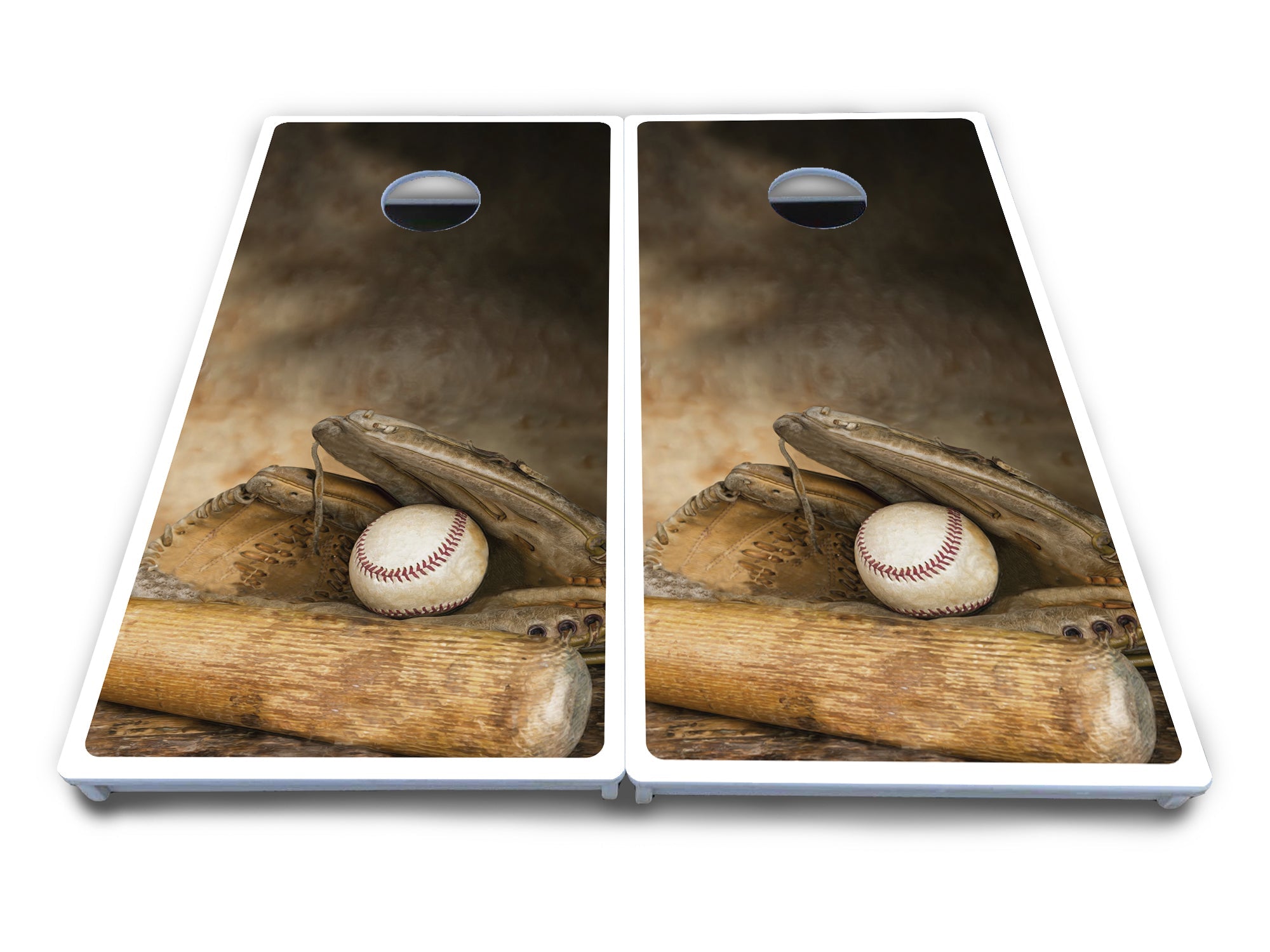Worn Baseball & Glove Design Cornhole Boards - All Weather Series