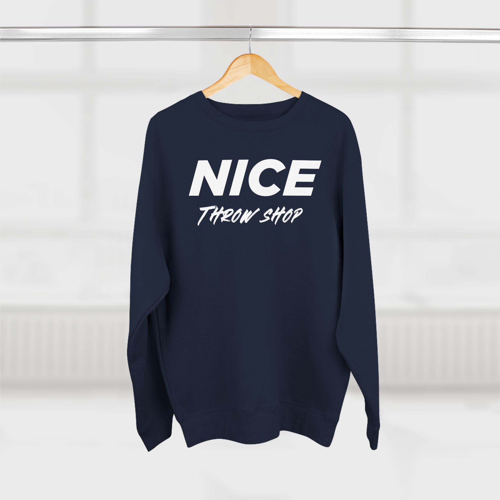 NICE Throw Shop Unisex Crewneck Sweatshirt White Logo – Multiple Colors