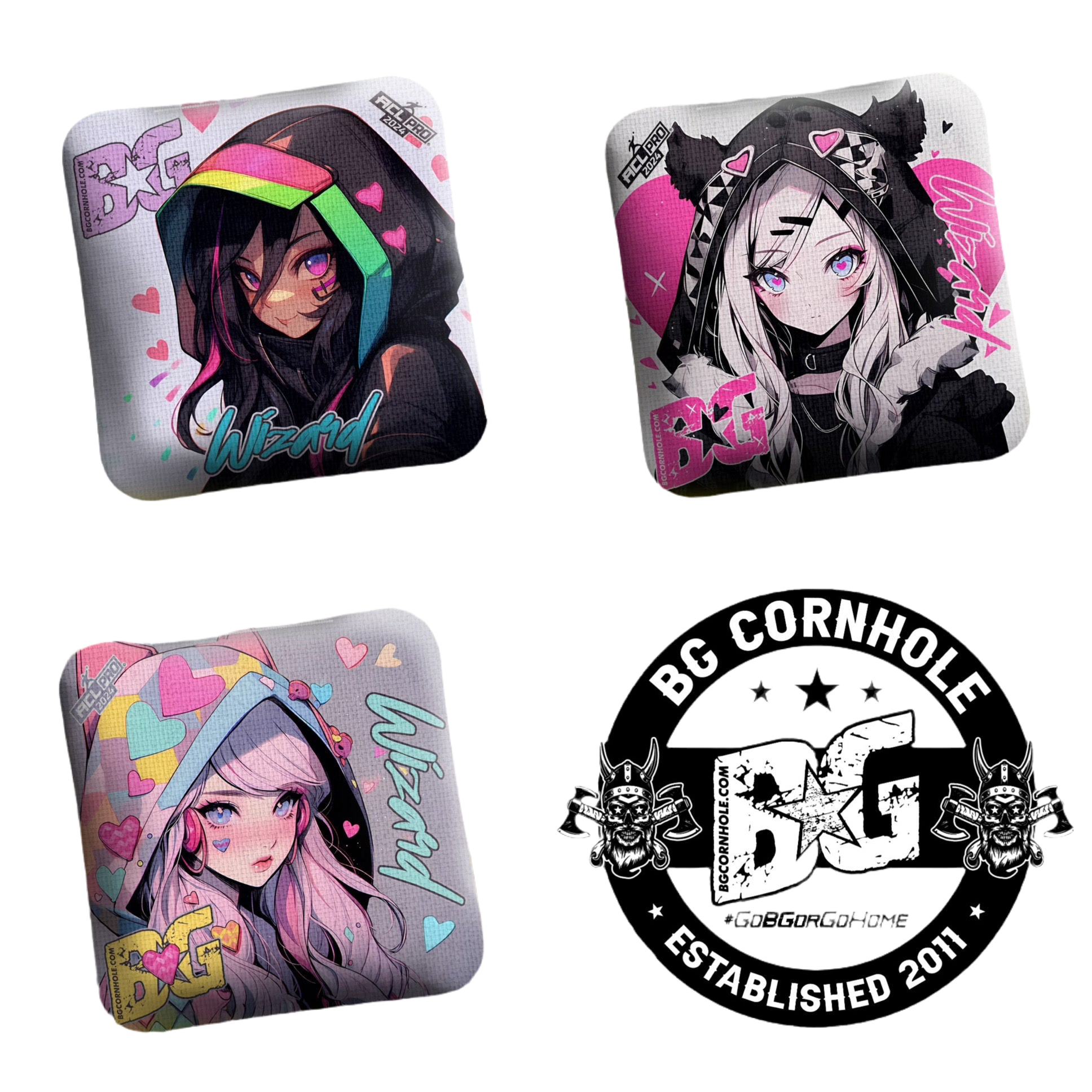 BG Cornhole 2025 BG Wizard 4” Mini Cornhole Bags - "ANIME WAIFU VALENTINE" - Set of 4 Bags