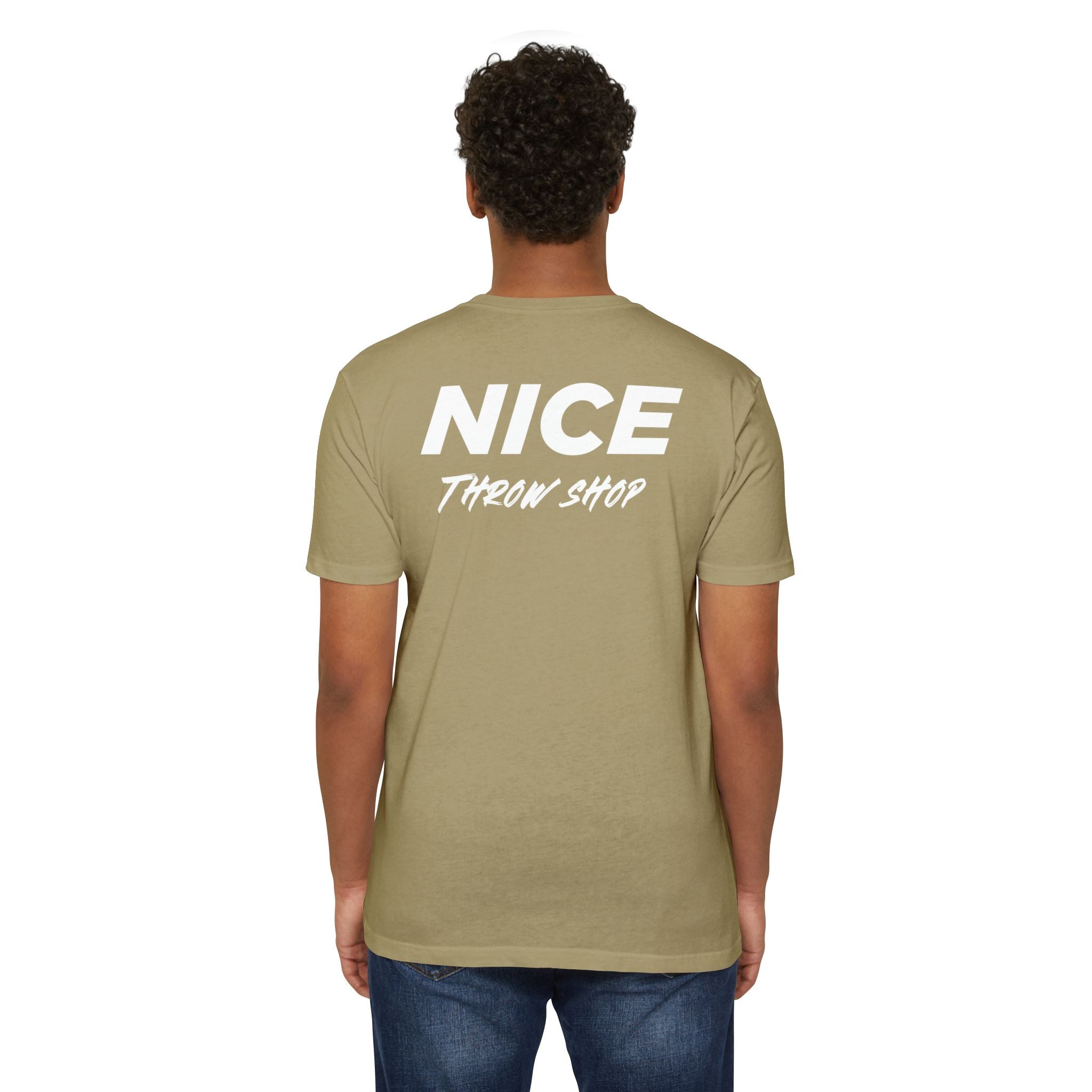 NICE Throw Shop Unisex Tee White Logo – Multiple Colors