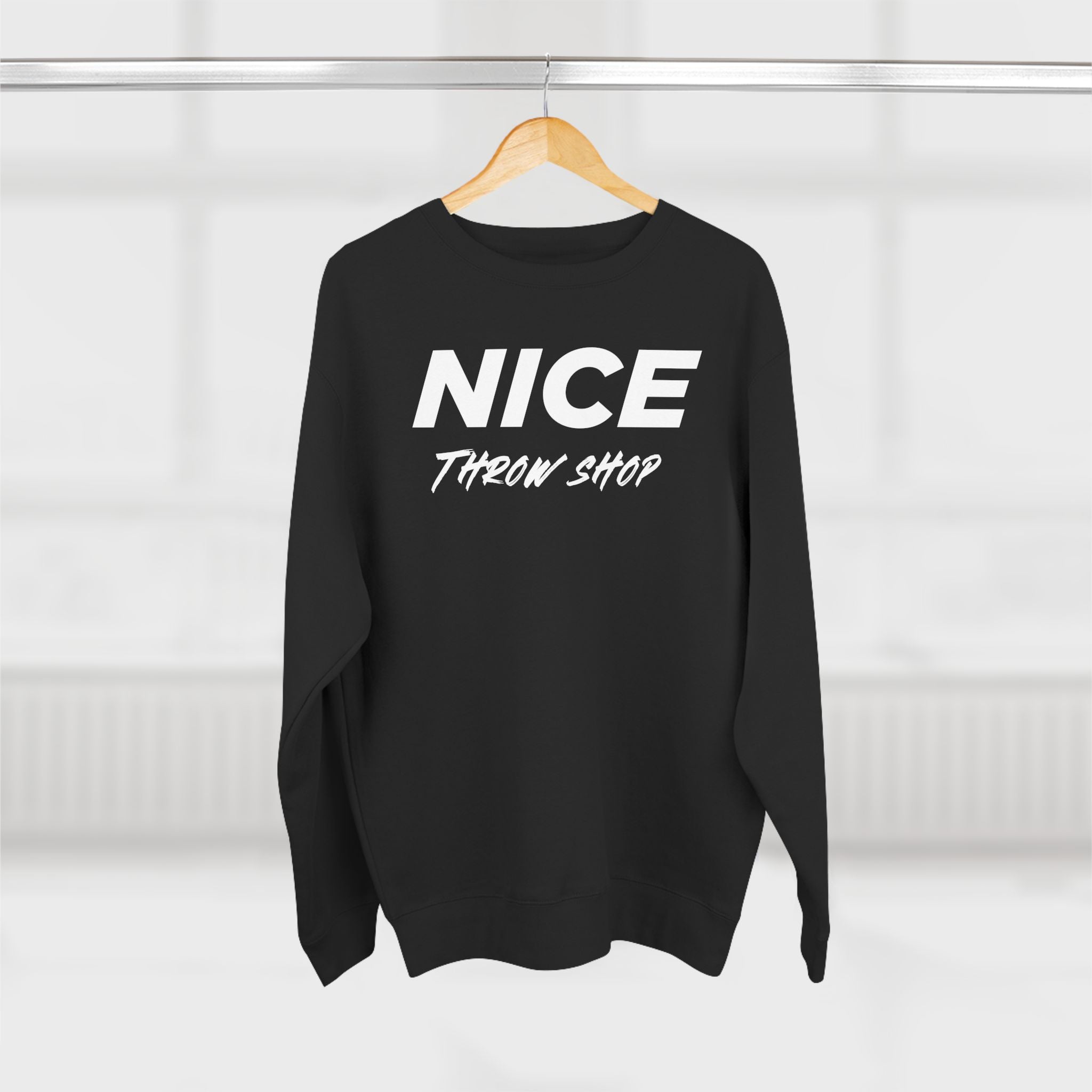 NICE Throw Shop Unisex Crewneck Sweatshirt White Logo – Multiple Colors
