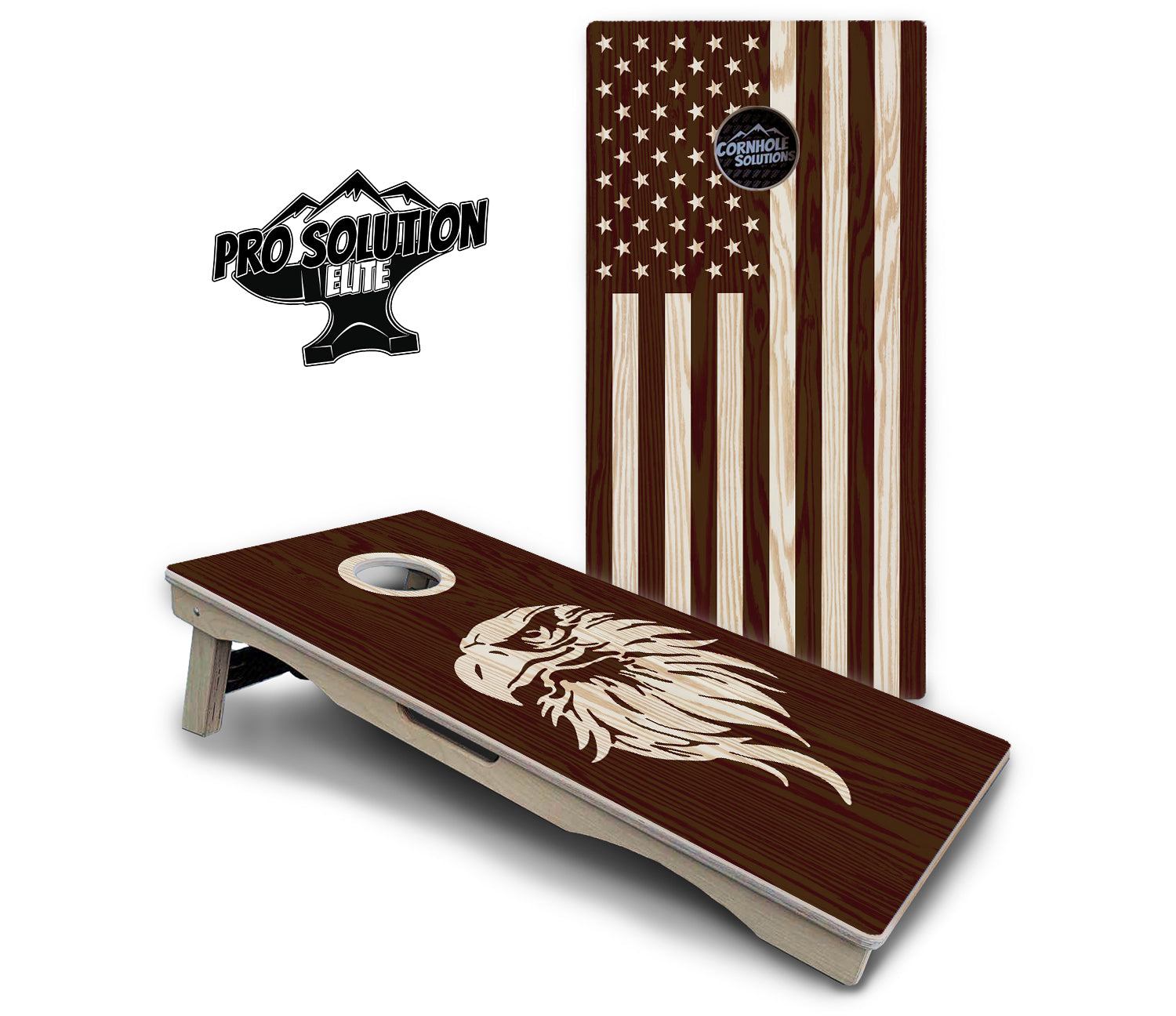 Stained Eagle & Flag Cornhole Boards - Pro Solution Elite Series